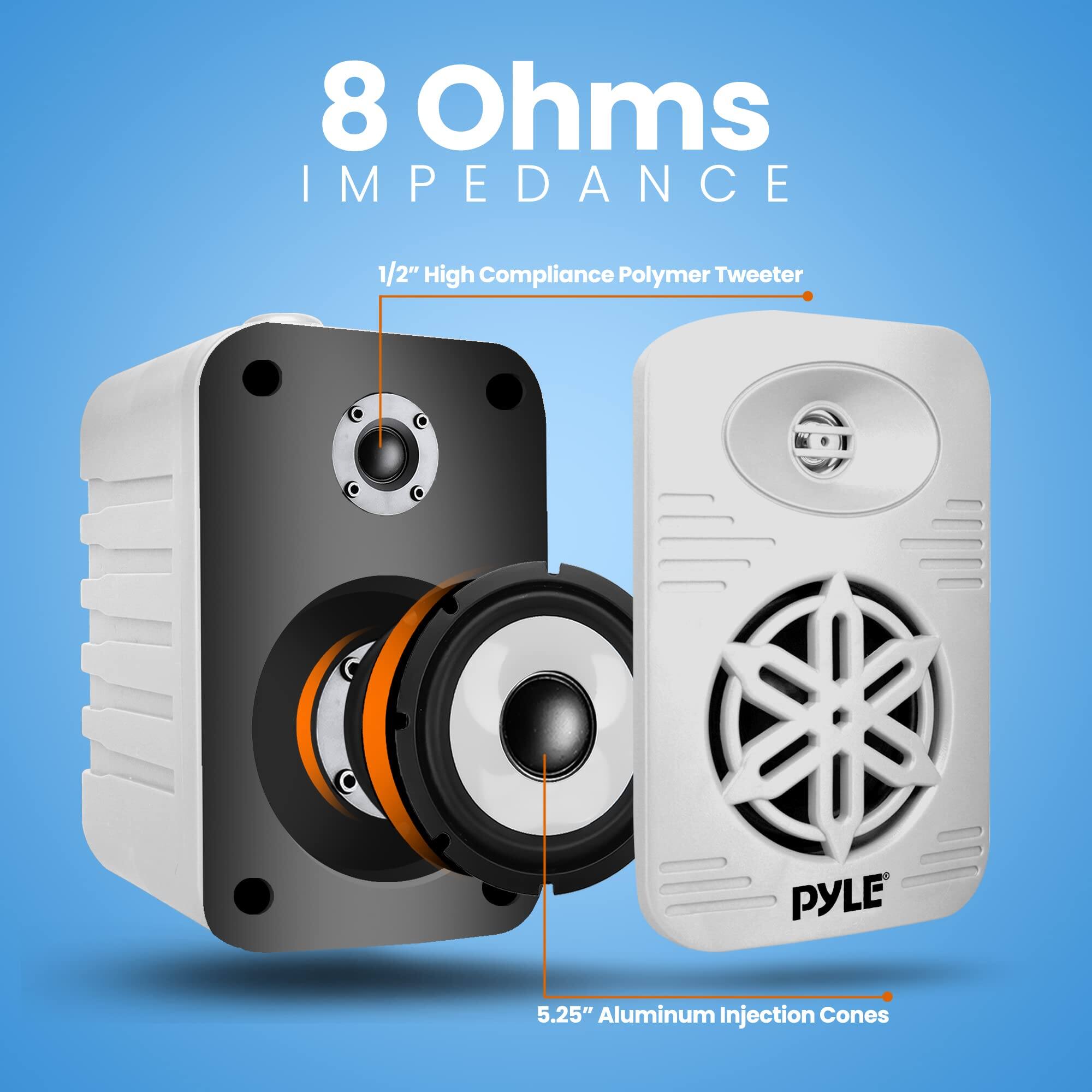 8 Ohms IMPEDANCE  
1/2" High Compliance Polymer Tweeter  
PYLE 5.25" Aluminum Injection Cones