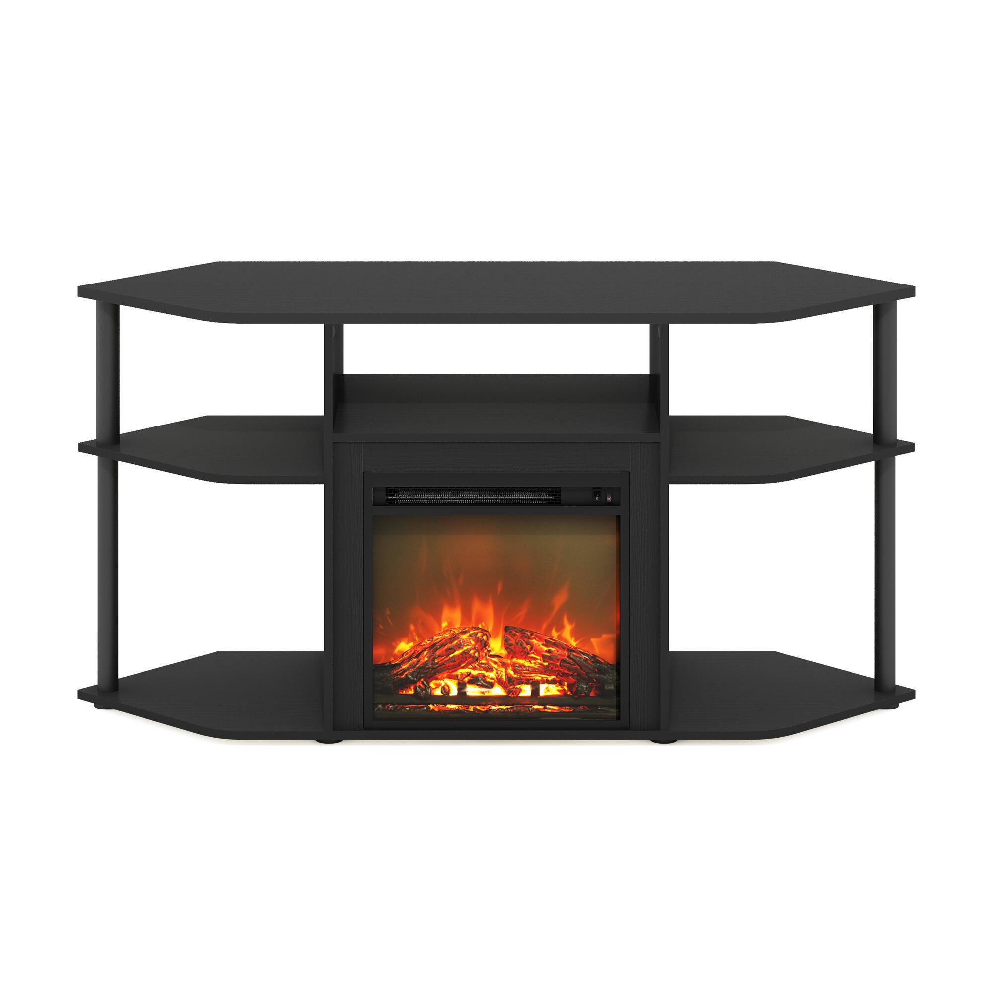 Alt View 2. Furinno - Jensen Open Storage Corner Fireplace TV Entertainment Center with Plastic Poles for TV up to 55 Inch - Americano/Black.