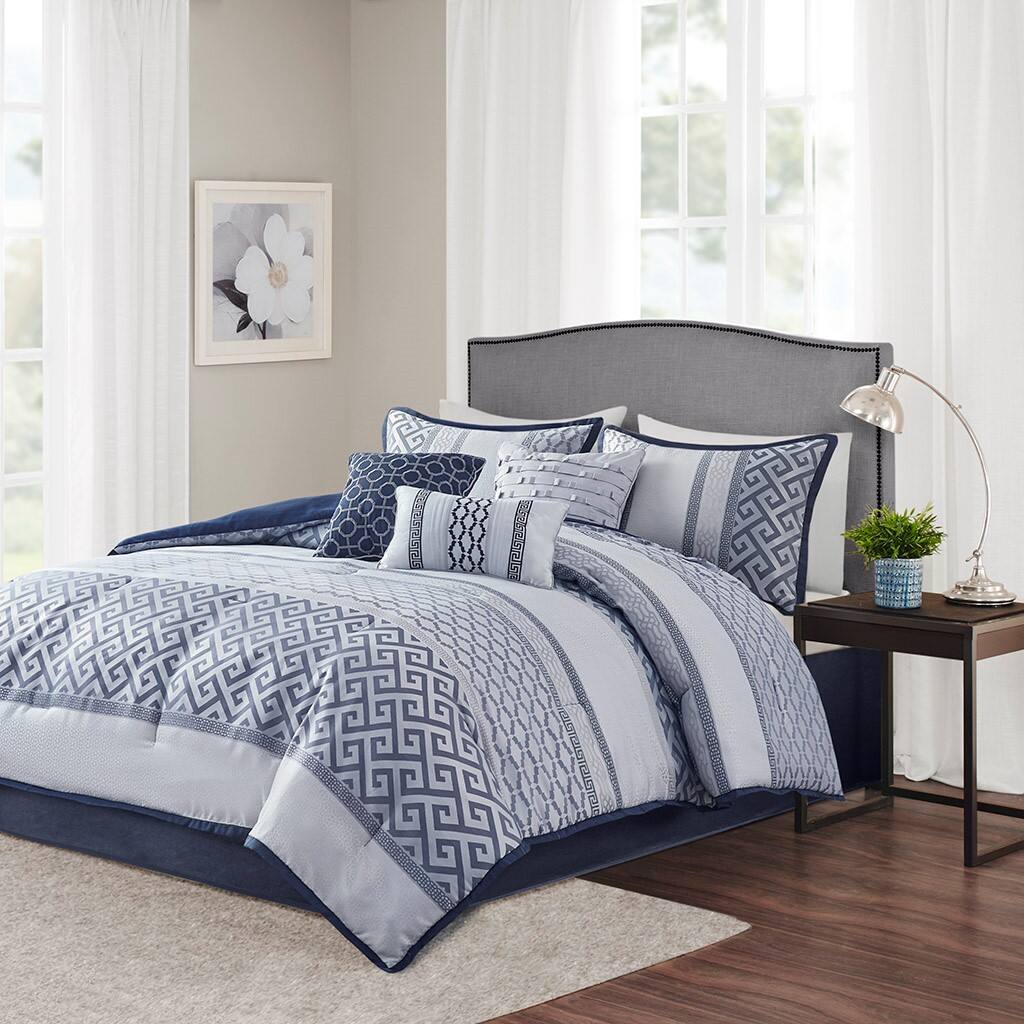 Alt View 4. Gracie Mills - Gracie Mills Theodore 7-Piece Jacquard Comforter Set - Navy.