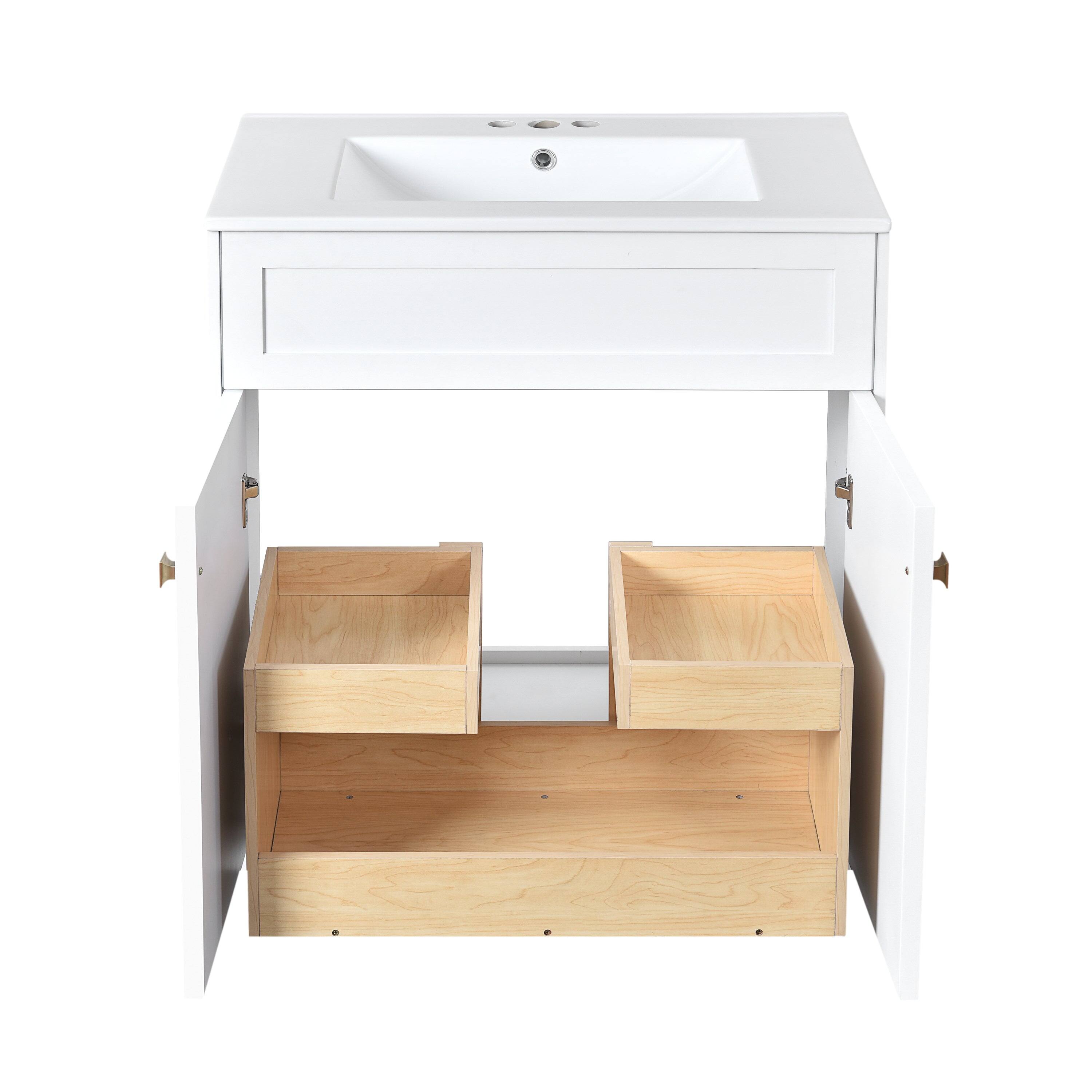 Alt View 8. Boyel Living - 30 Inch Modern Bathroom Vanity with Ceramic Sink Soft Close Doors Solid Wood FrameWhite - White.