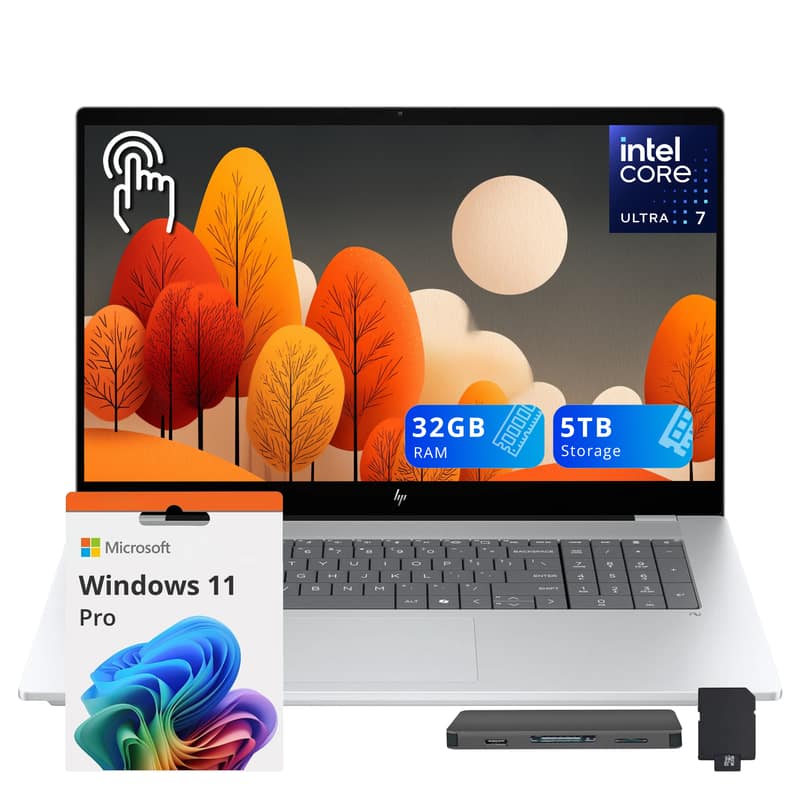 HP - OmniBook X 17.3" FHD Touch Laptop,Intel Ultra 7 258V,32GB RAM,4TB SSD+1TB Dock Set,Backlit Keyboard,Win 11 Pro - Silver