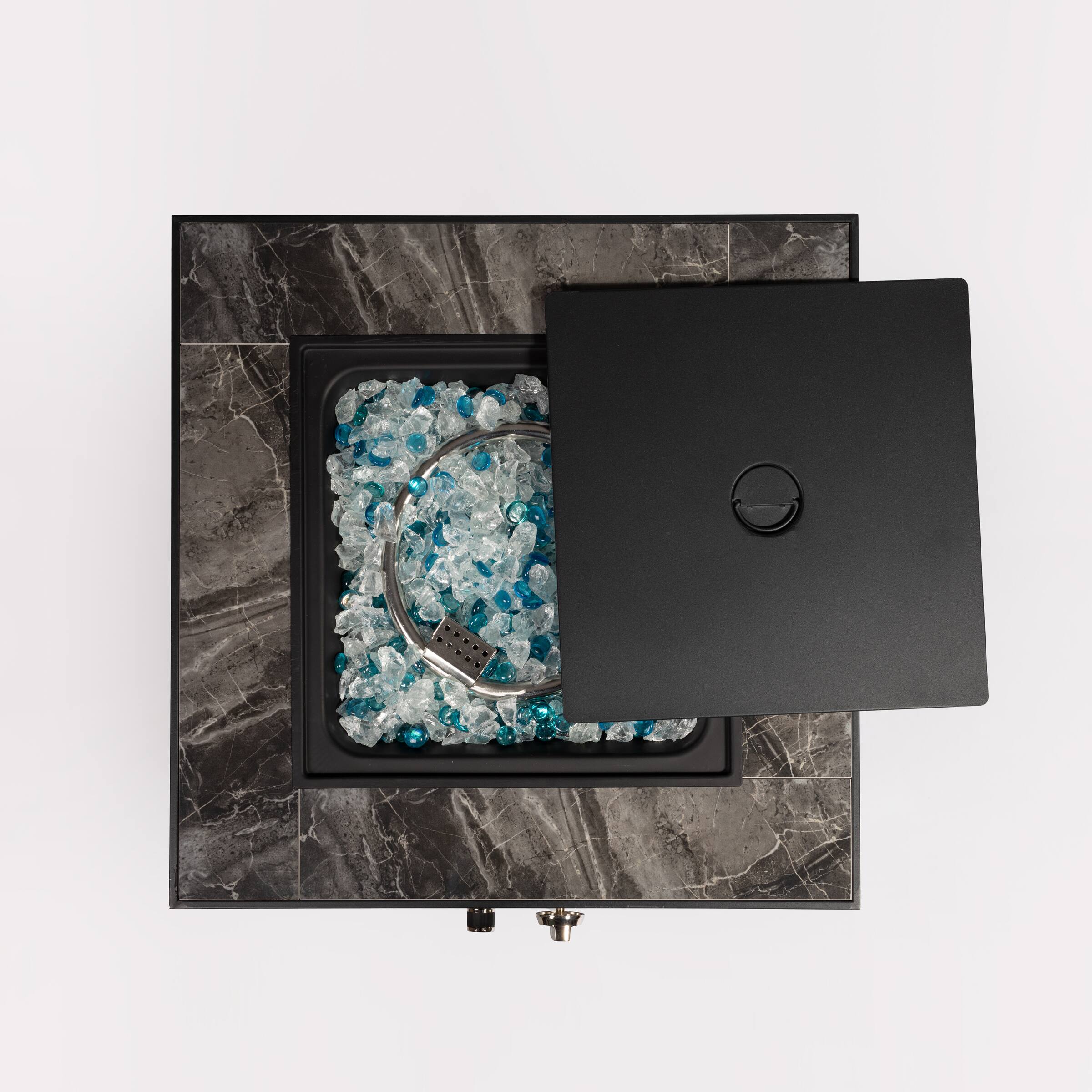 Alt View 4. APRILSOUL - 24 inch Propane Gas Fire Pit Table  Square Fire Pit Tile Tabletop Wicker Base for Outside Patio Deck Garden Courtyard - Espresso.