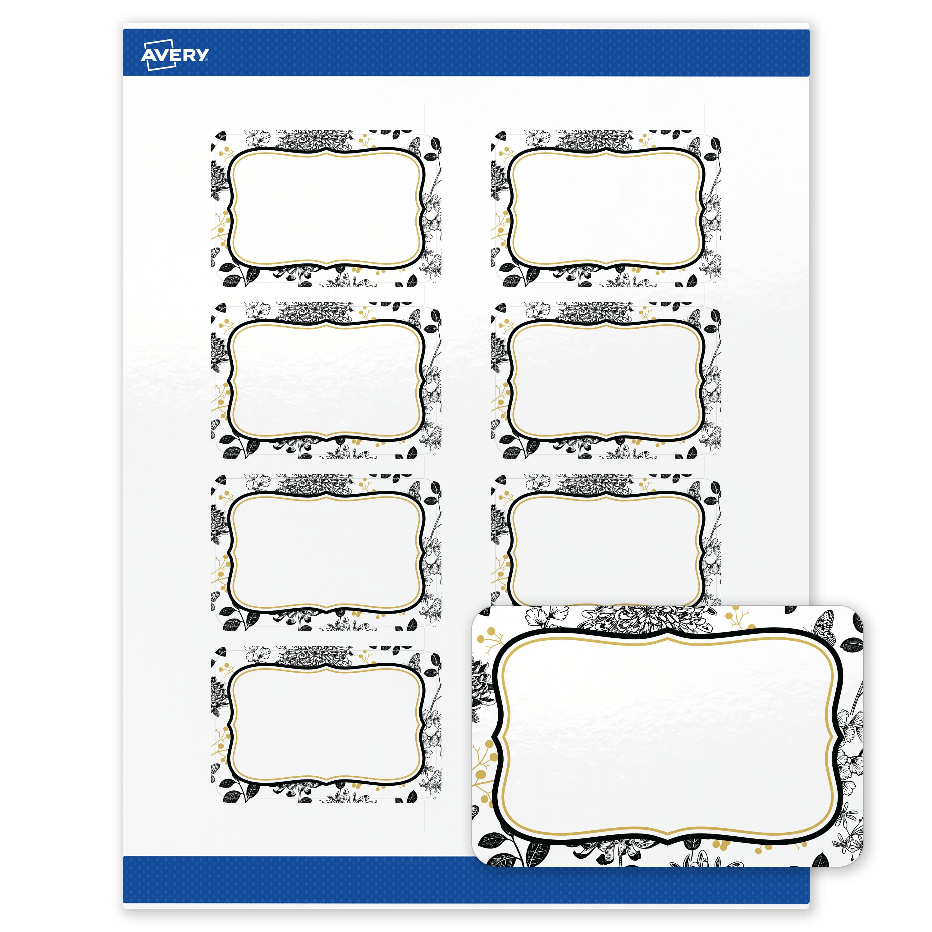 "Avery - Labels, 2"" x 3"", Glossy Flourished Gold & Black Florals - White" price history on PriceWatchPro