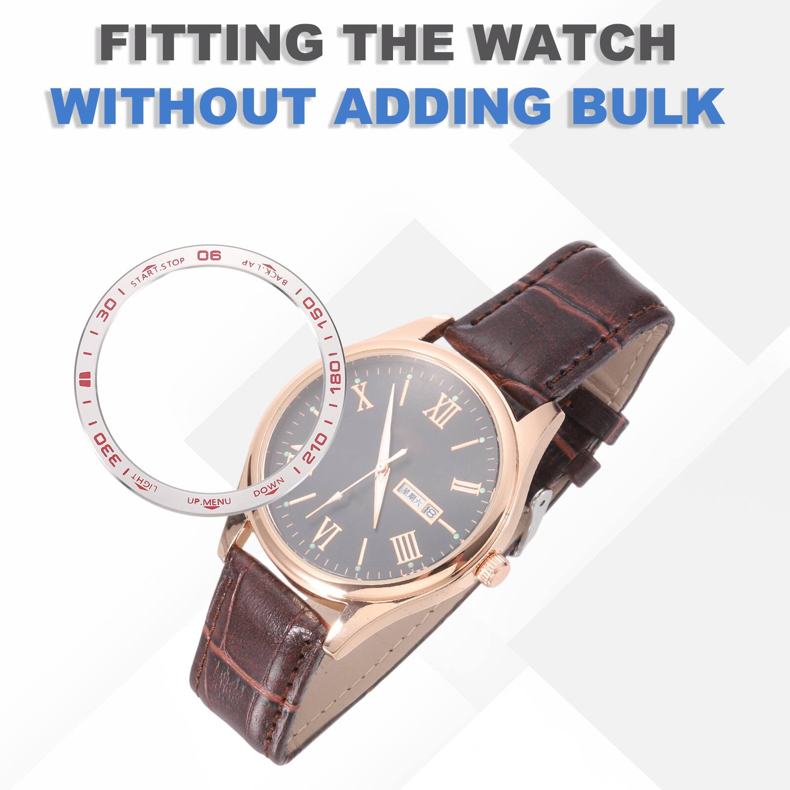 Fitting the watch without adding bulk

06 START.STOP BACK.LAP

30 150

180

330 210

LIGHT DOWN

UP MENU

18 VI I IIII
