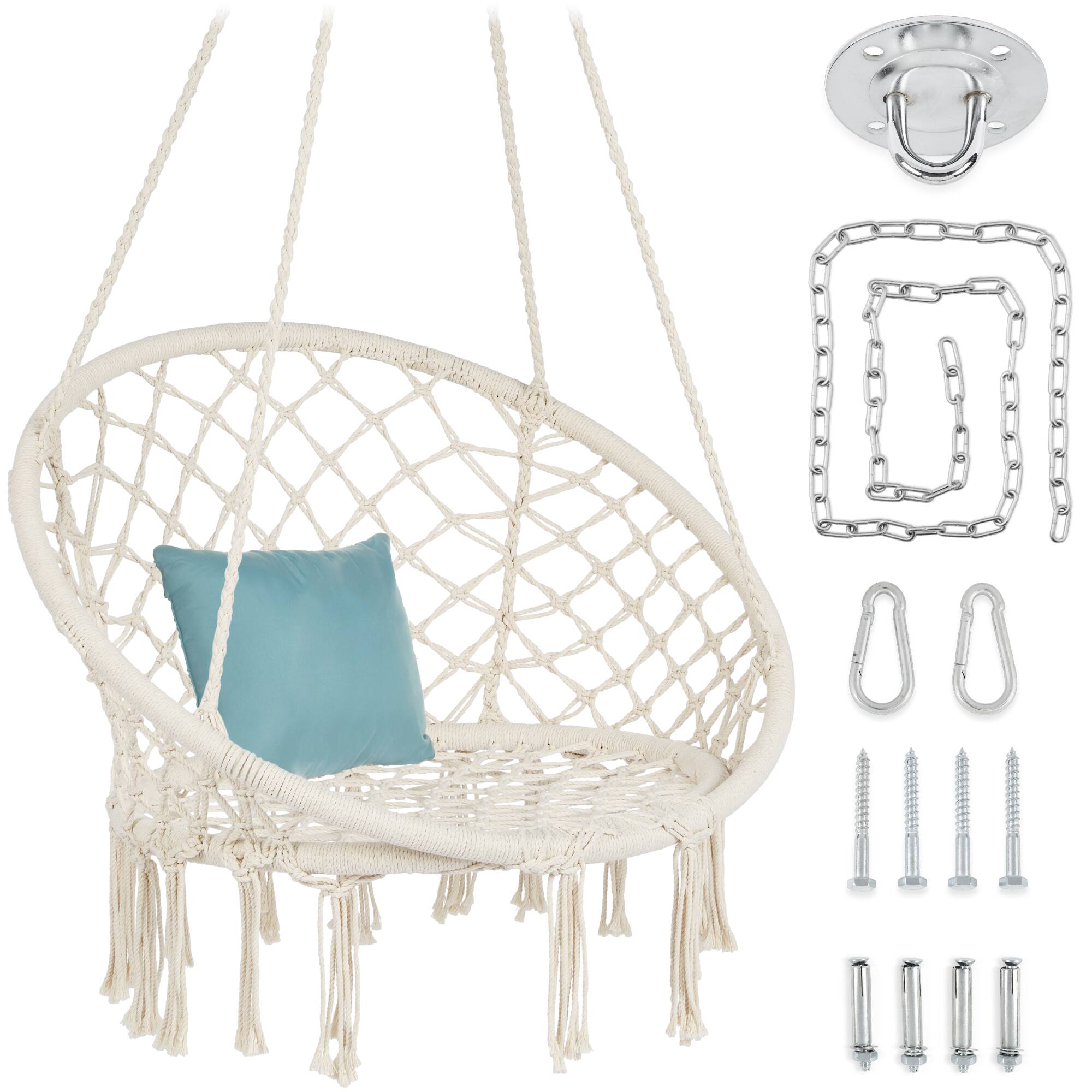 Front. Best Choice Products - Best Choice Products Macrame Hanging Chair, Handwoven Cotton Hammock Swing w/ Mounting Hardware - Beige - Beige.