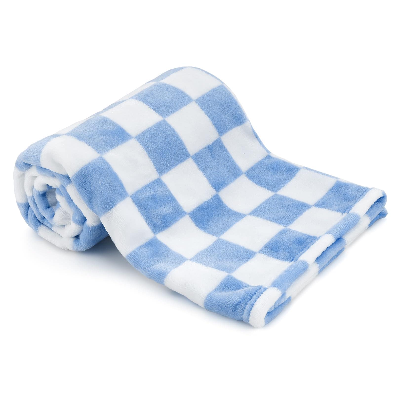 Fabibe - Plush Checkered Blanket For 30"*40" Warm Short Fleece Neutral Small Fuzzy Sleeping Chenille - Blue&white
