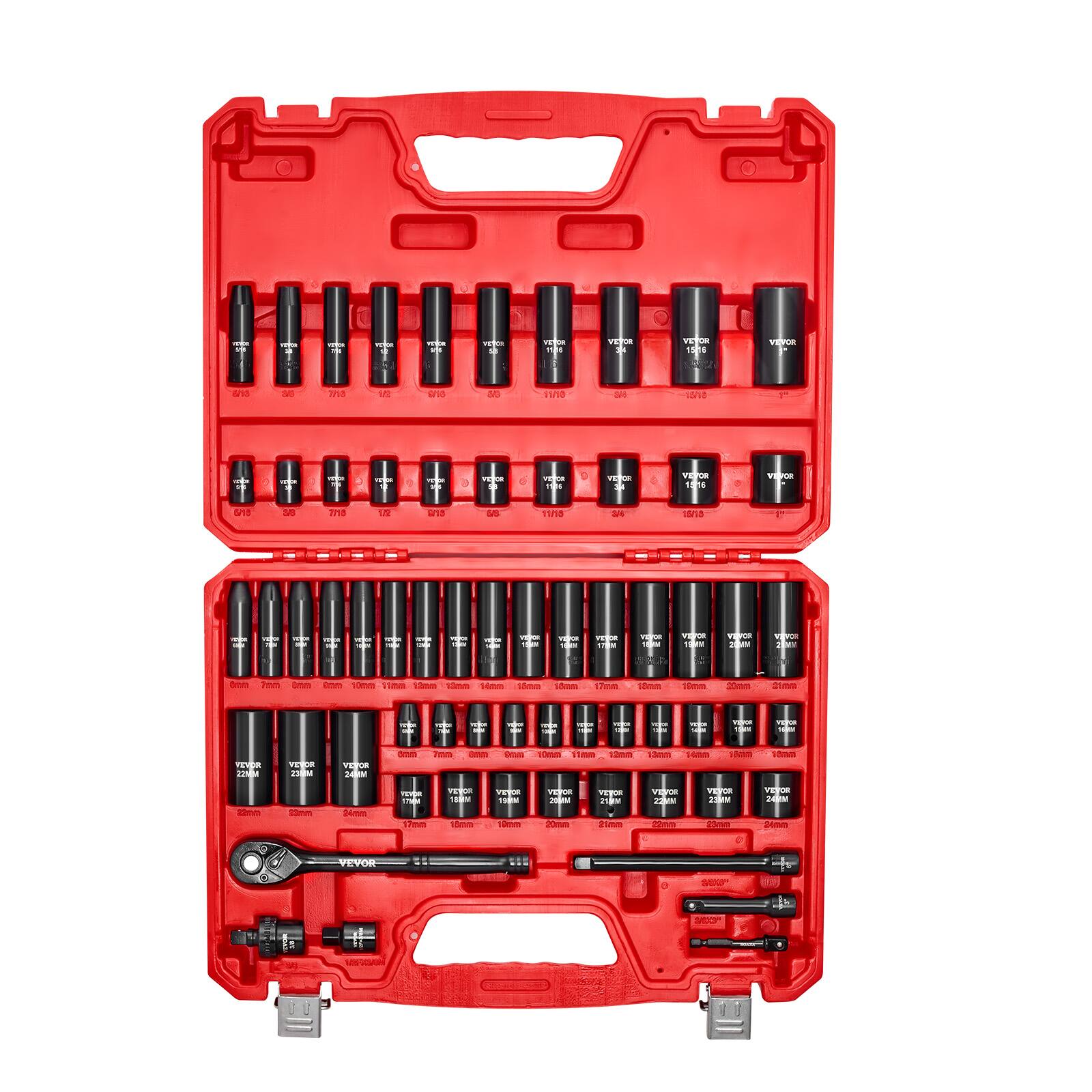 VEVOR 3/8 in Drive Impact Socket Set, 64 Piece, 6 Point Deep