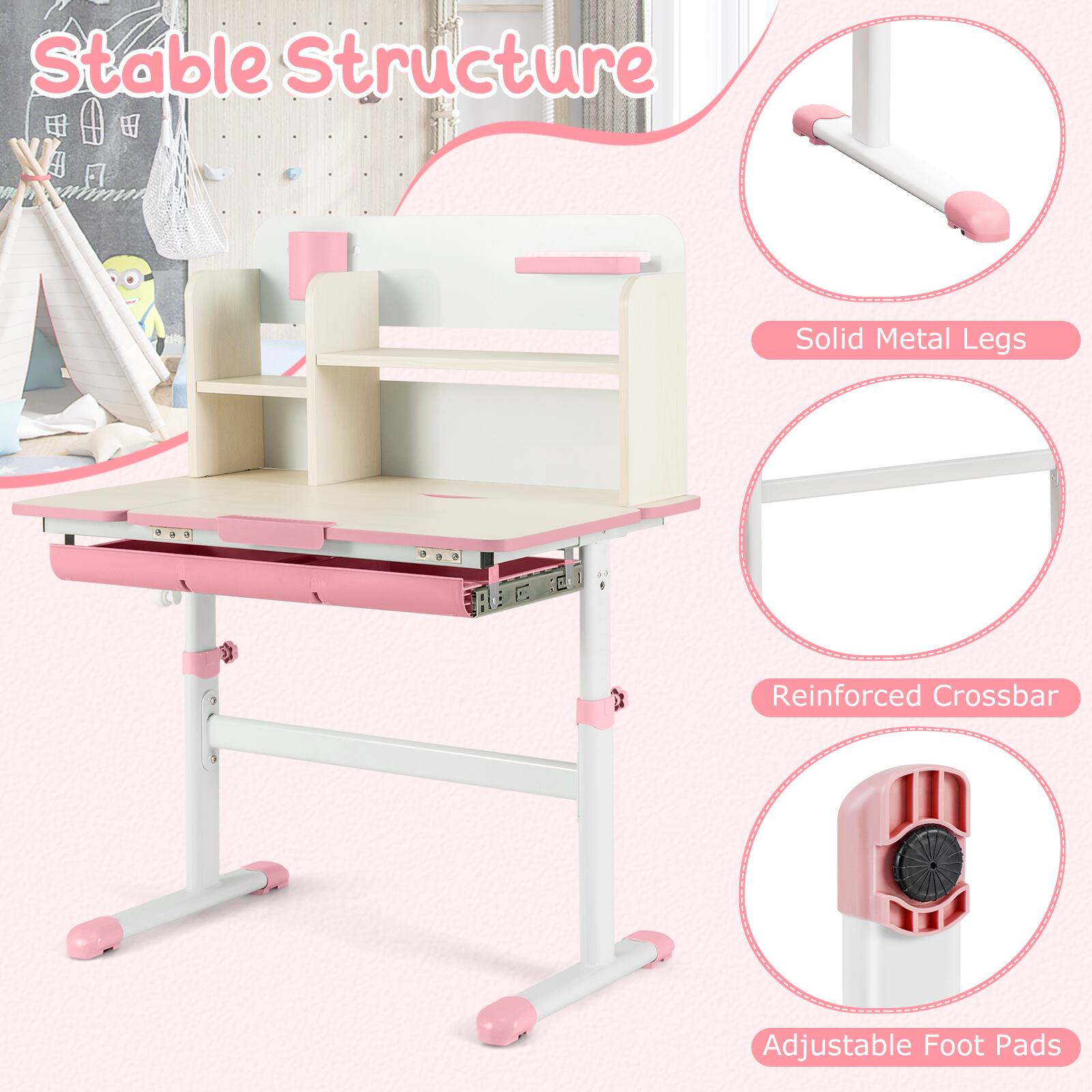 Stable Structure

- Solid Metal Legs
- Reinforced Crossbar
- Adjustable Foot Pads