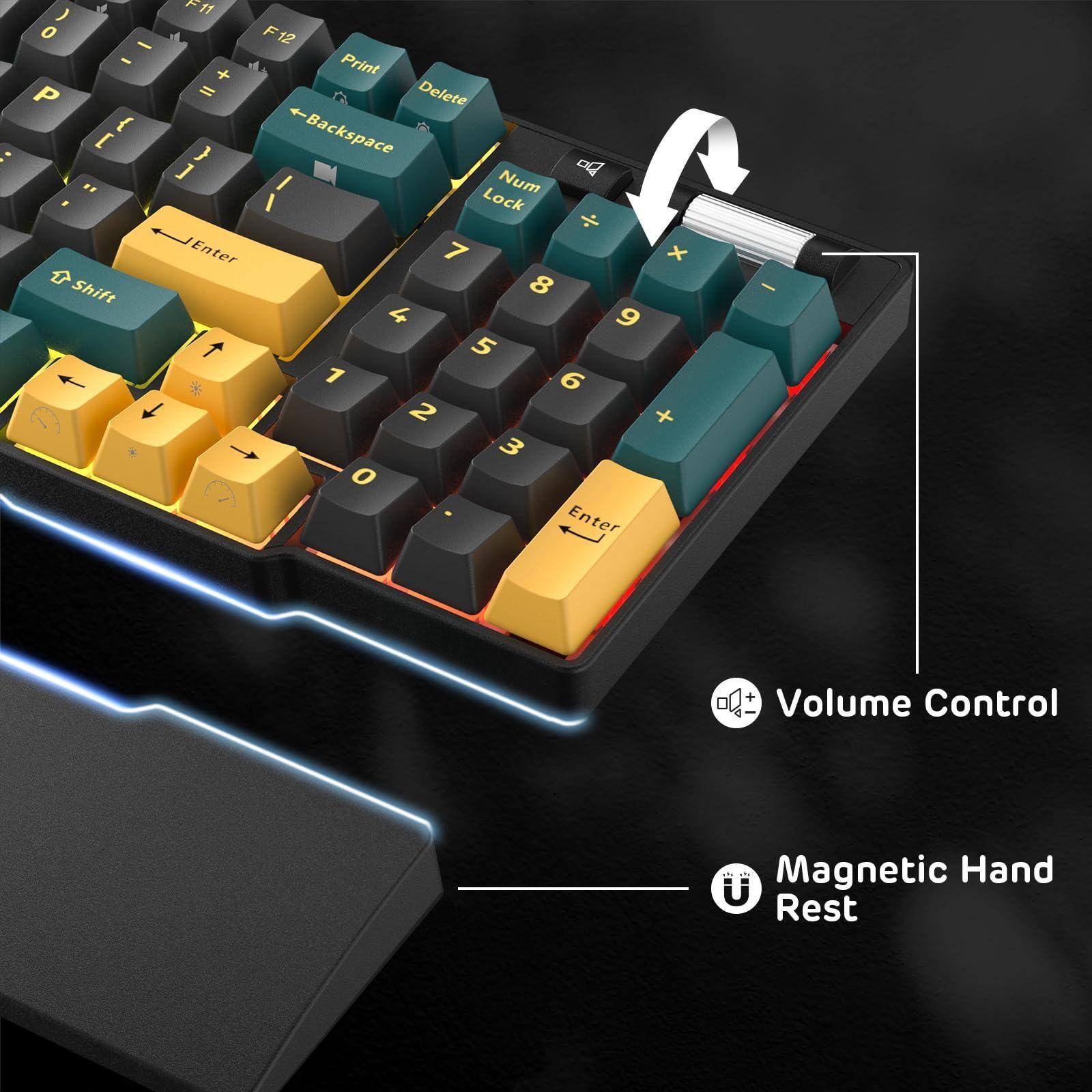 - F11
- F12
- Print
- Delete
- Backspace
- Num Lock
- Enter
- Shift
- Volume Control
- Magnetic Hand Rest