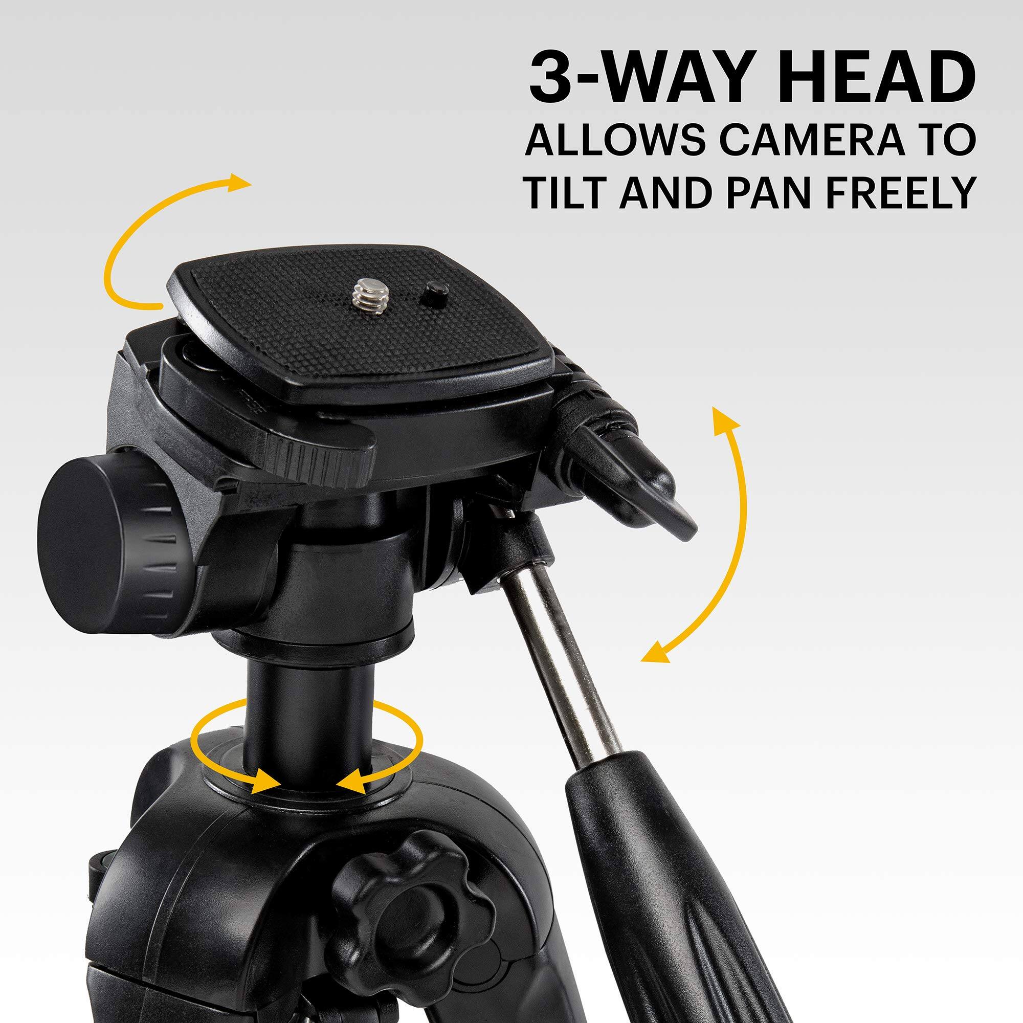 3-WAY HEAD
ALLOWS CAMERA TO TILT AND PAN FREELY