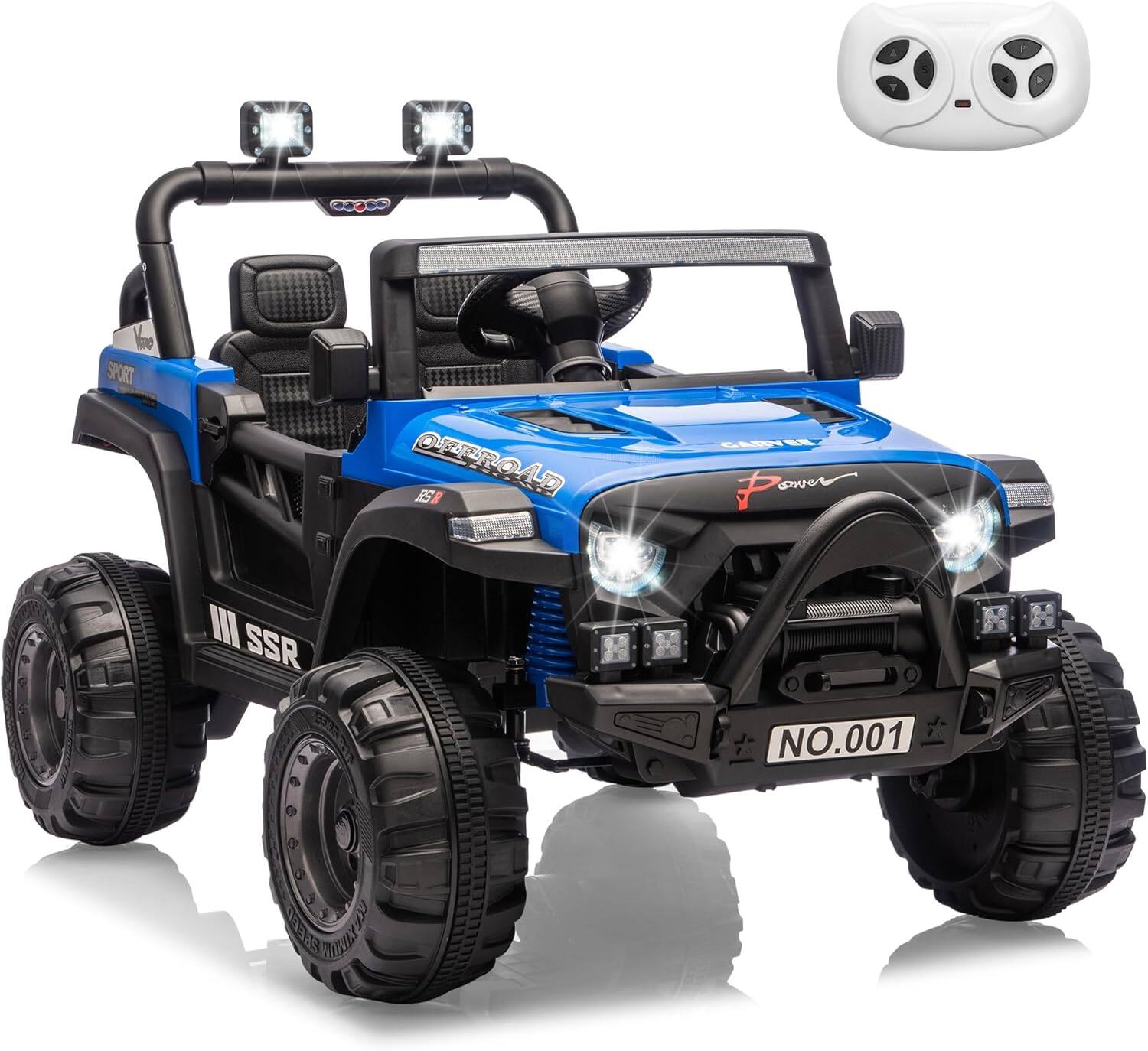 Homhougo - 12V Kids Ride On Car with Parent Remote, Spring Suspension, Bluetooth Music, LED Lights, Blue