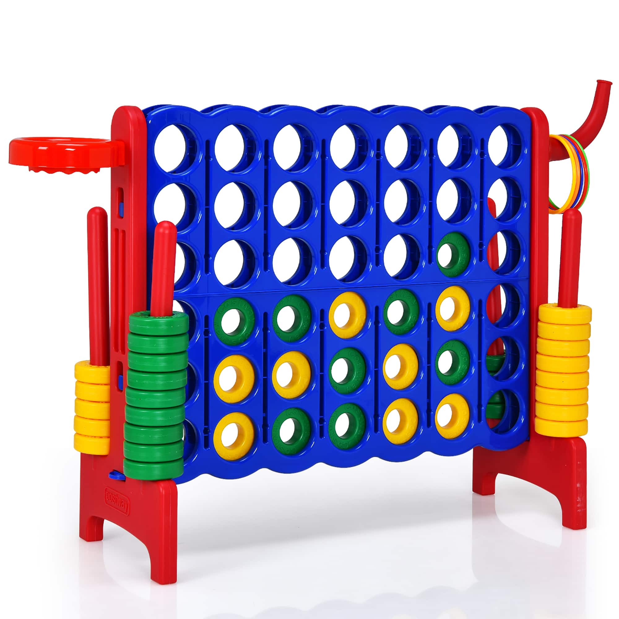 Front. Costway - Costway 4-in-A Row Giant Game Set w/Basketball Hoop for Family - Red.