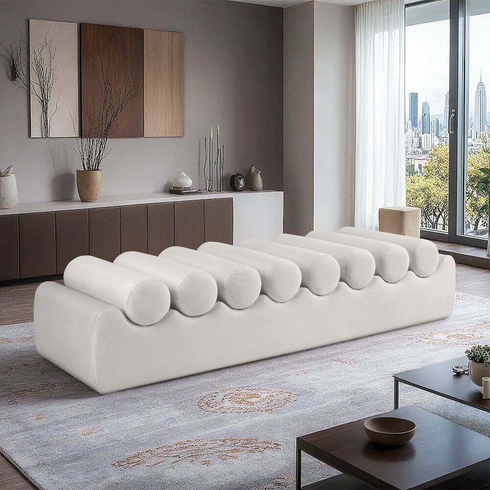 Alt View 1. Meridian Furniture - Rumble Cream Vegan Leather Bench - Beige.
