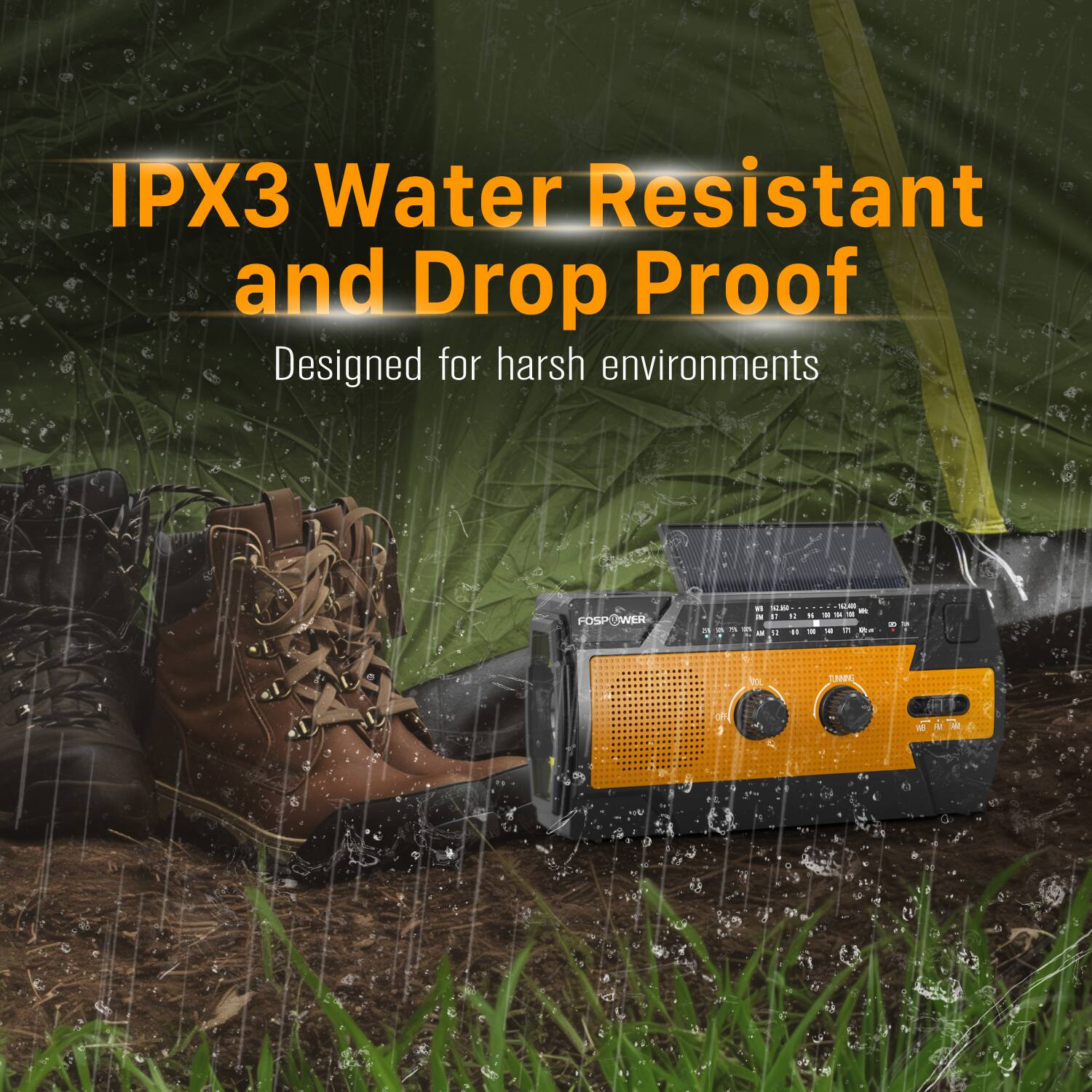 IPX3 Water Resistant and Drop Proof
Designed for harsh environments
FOSPOWER