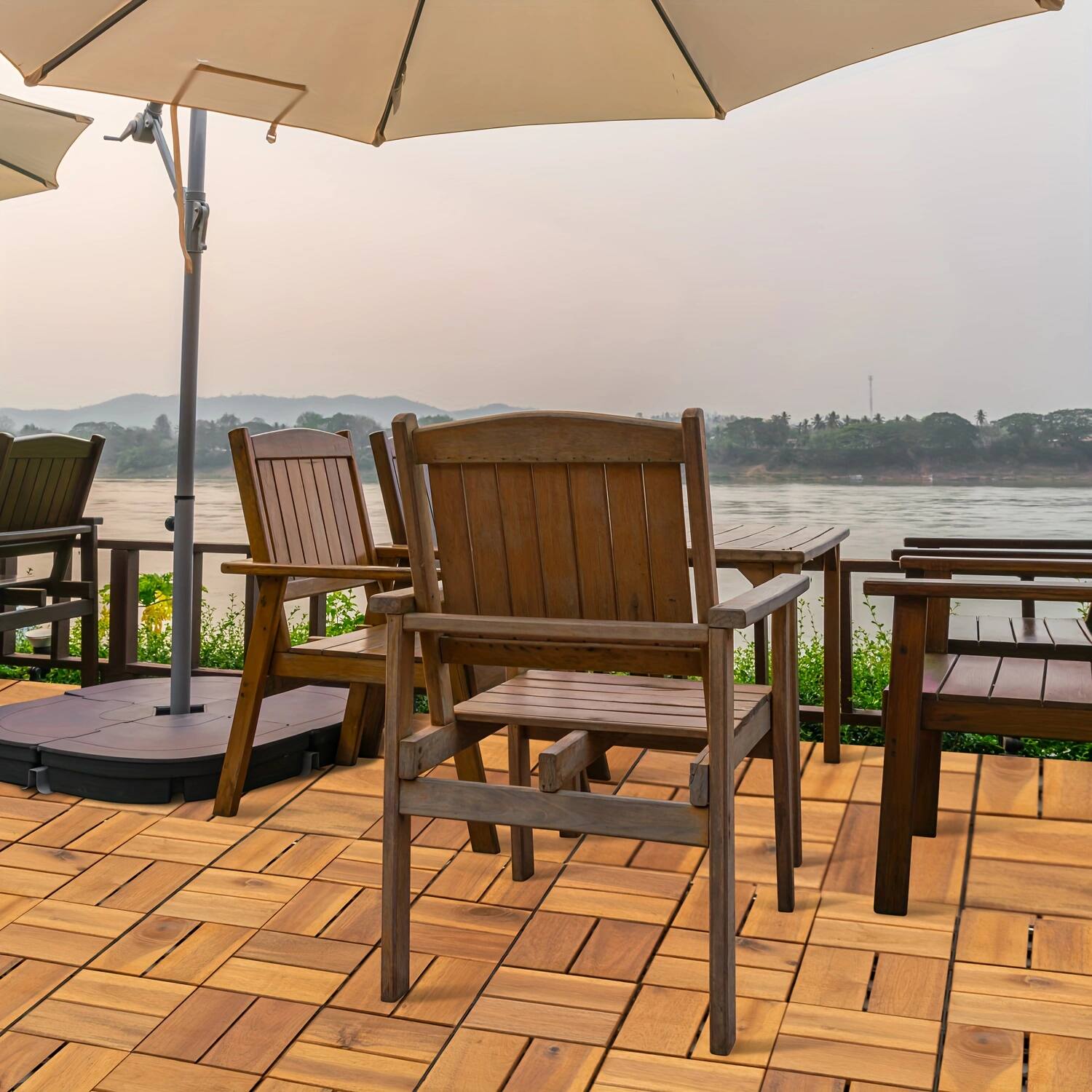 Alt View 2. Boyel Living - 10PCS 11.8 x 11.8 inch Interlocking Acacia Deck Tiles Waterproof Outdoor Flooring for Patio Balcony Porch Golden - Gold.