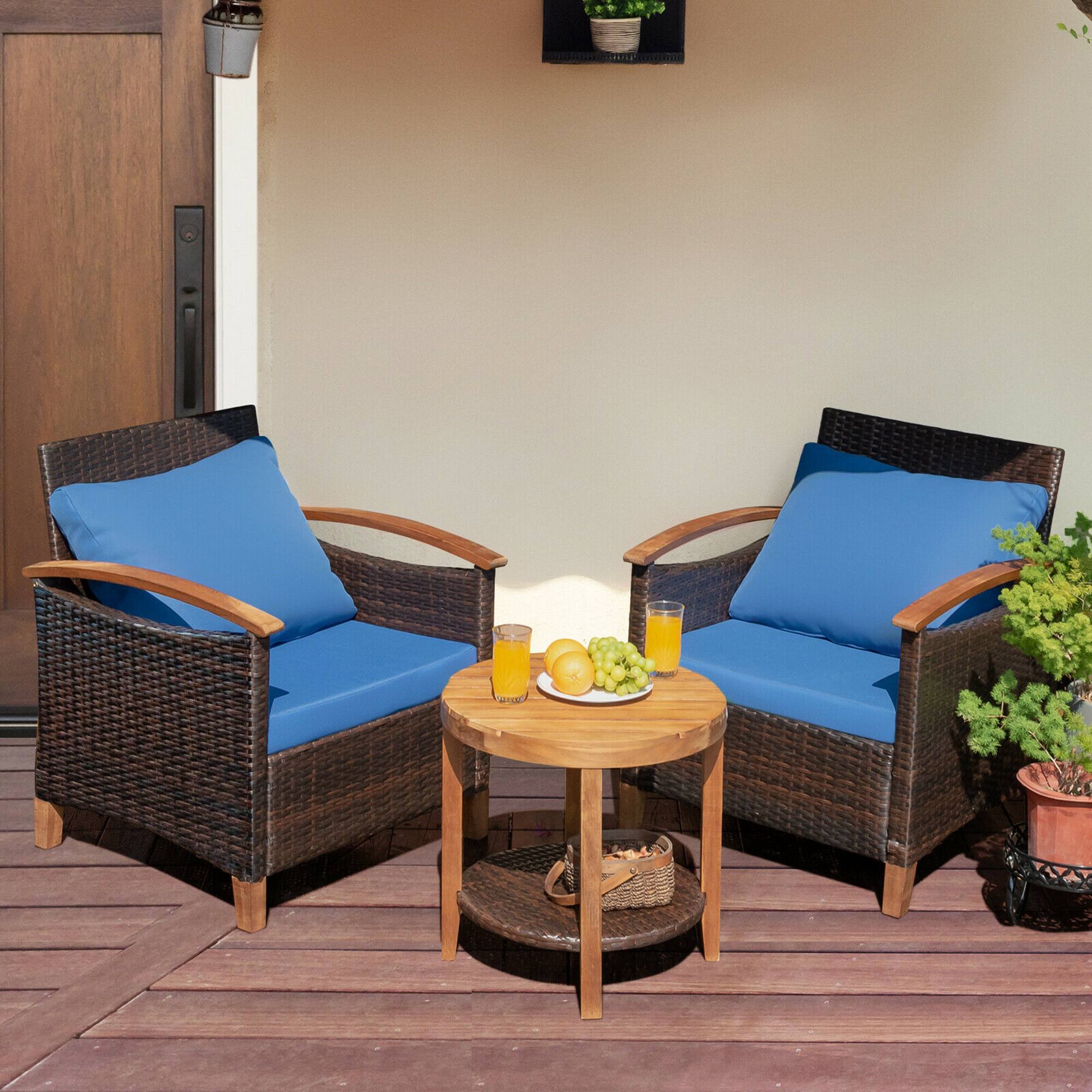 Alt View 5. Gymax - Gymax 3PCS Patio Wicker Rattan Conversation Set Outdoor Furniture Set w/ Cushion - as pic.