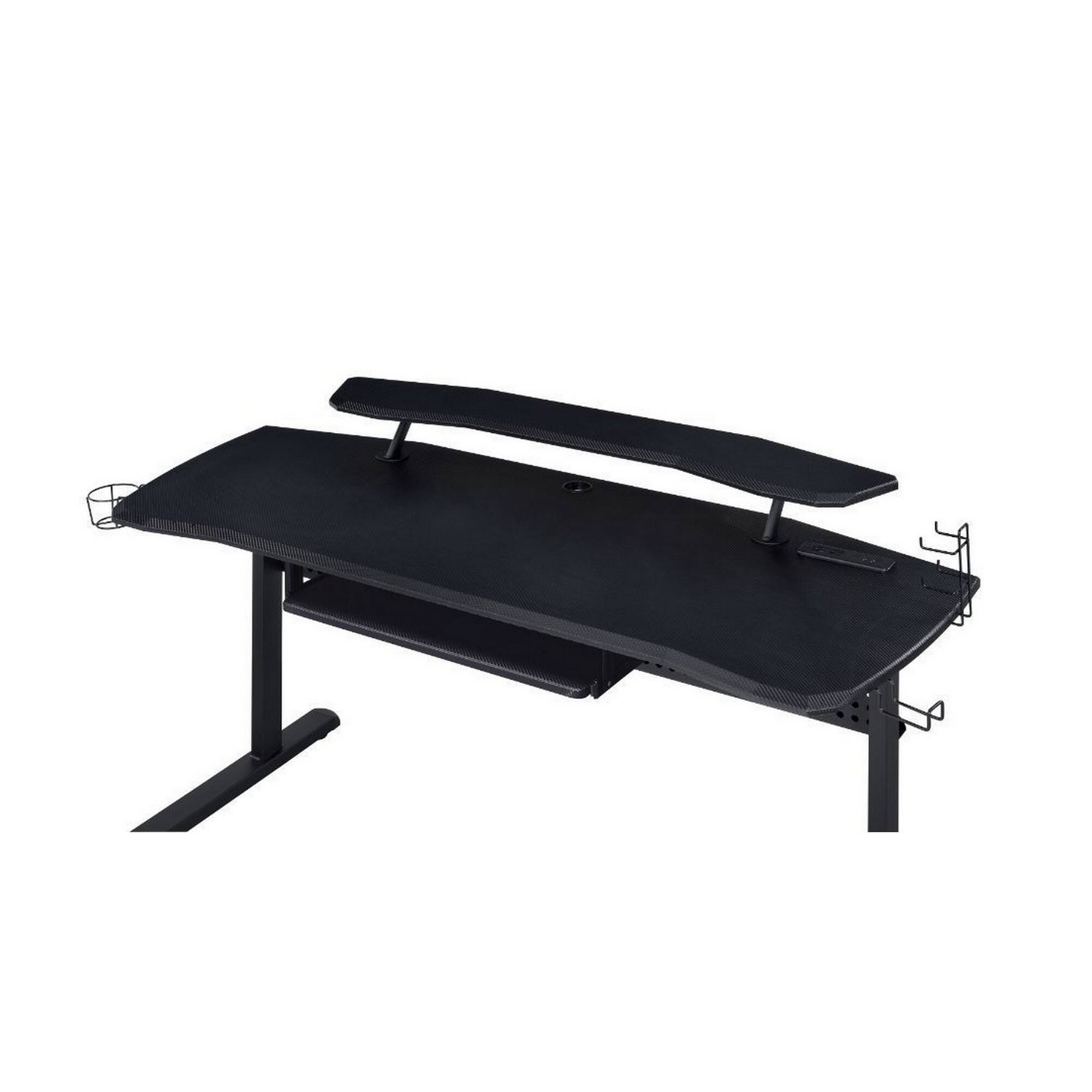 Alt View 3. Manhattan Lane - Gaming Table with USB Plugin and Headset Rack - Black.
