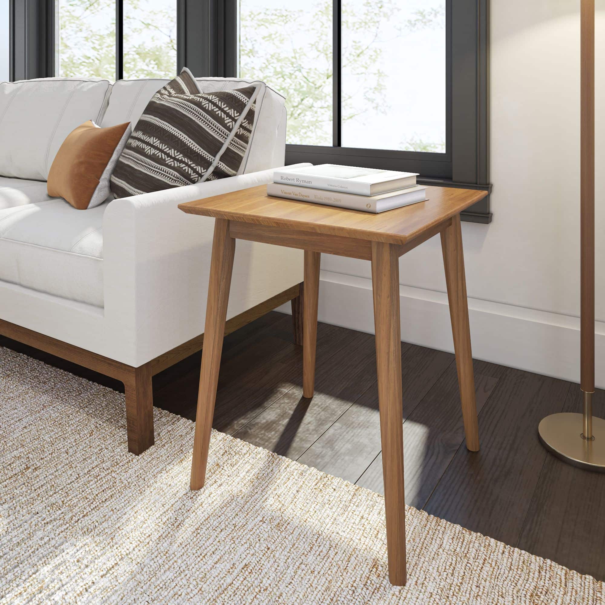 Plank+Beam - Mid-Century Modern Square Side Table (20in x 20in / 510mm x 510mm) - Pecan