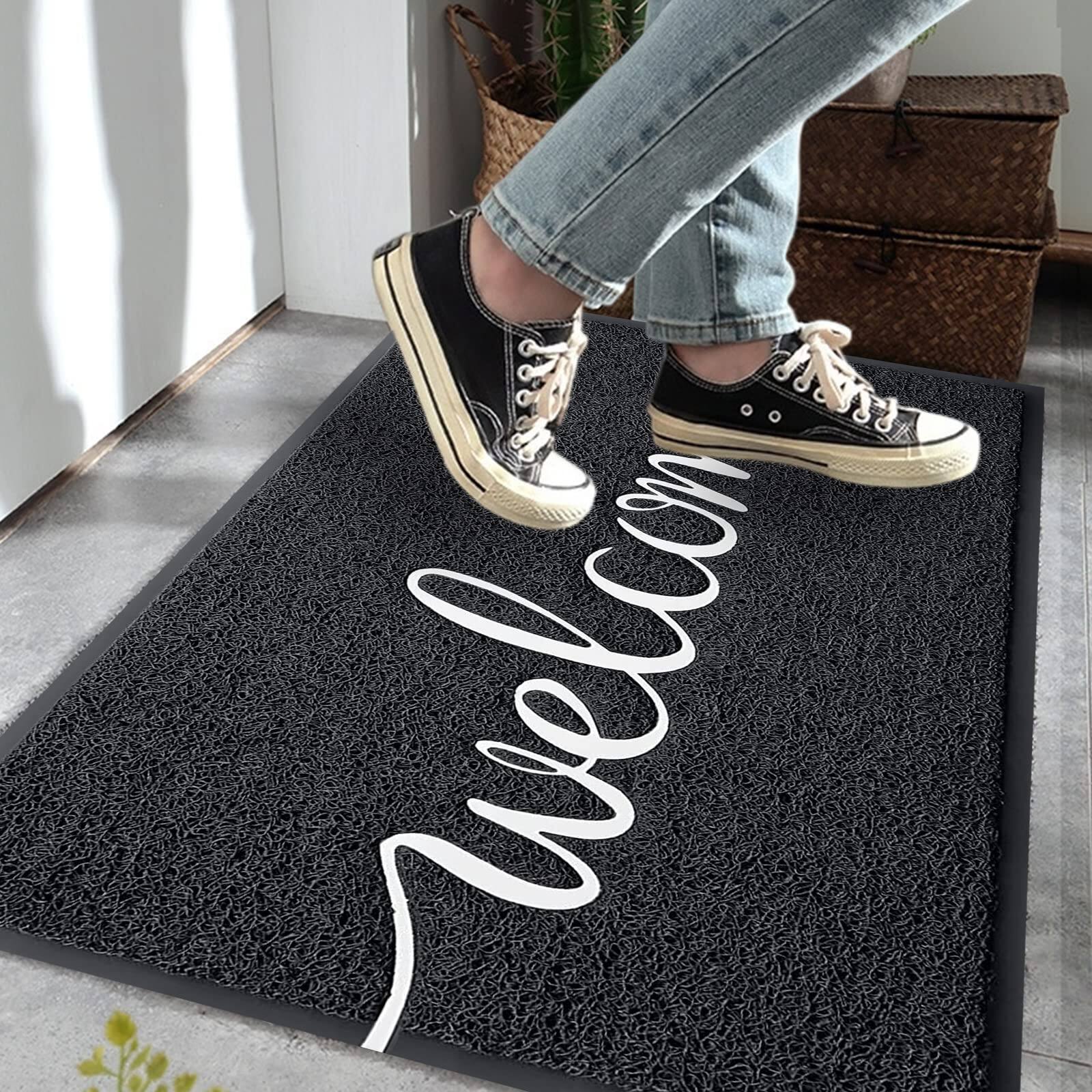 Alt View 3. Fabibe - Door Mat Outdoor Indoor Welcome Durable Non-slip Easy To Clean Front Doormat Entrance Rectangular For High Traffic - Black+welcome-1'6" x 2'6" (Rectangular).