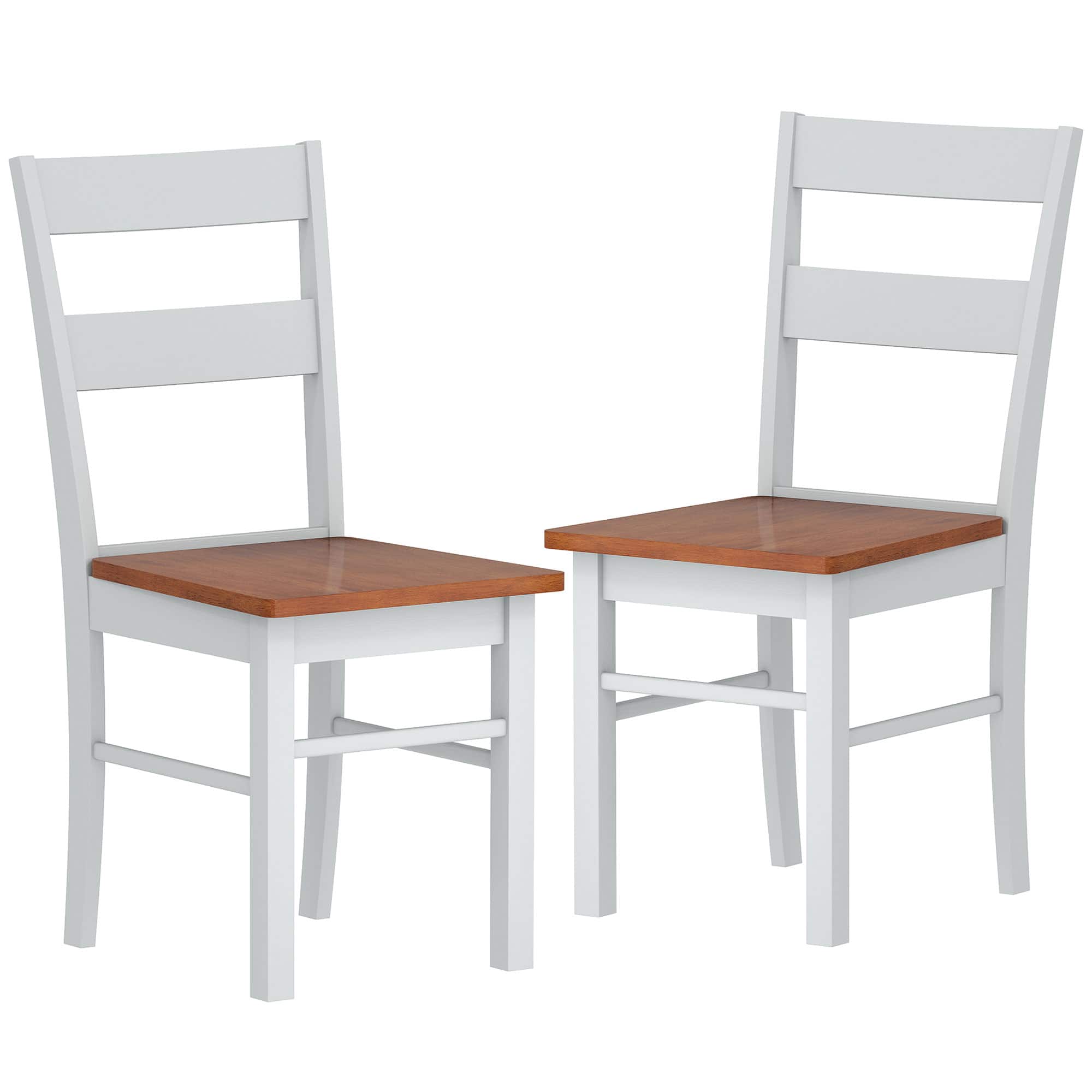 Homcom - Dining Chairs Set of 2, Farmhouse Kitchen Chairs with Open Back, Rubber Wood Seating - Light Gray