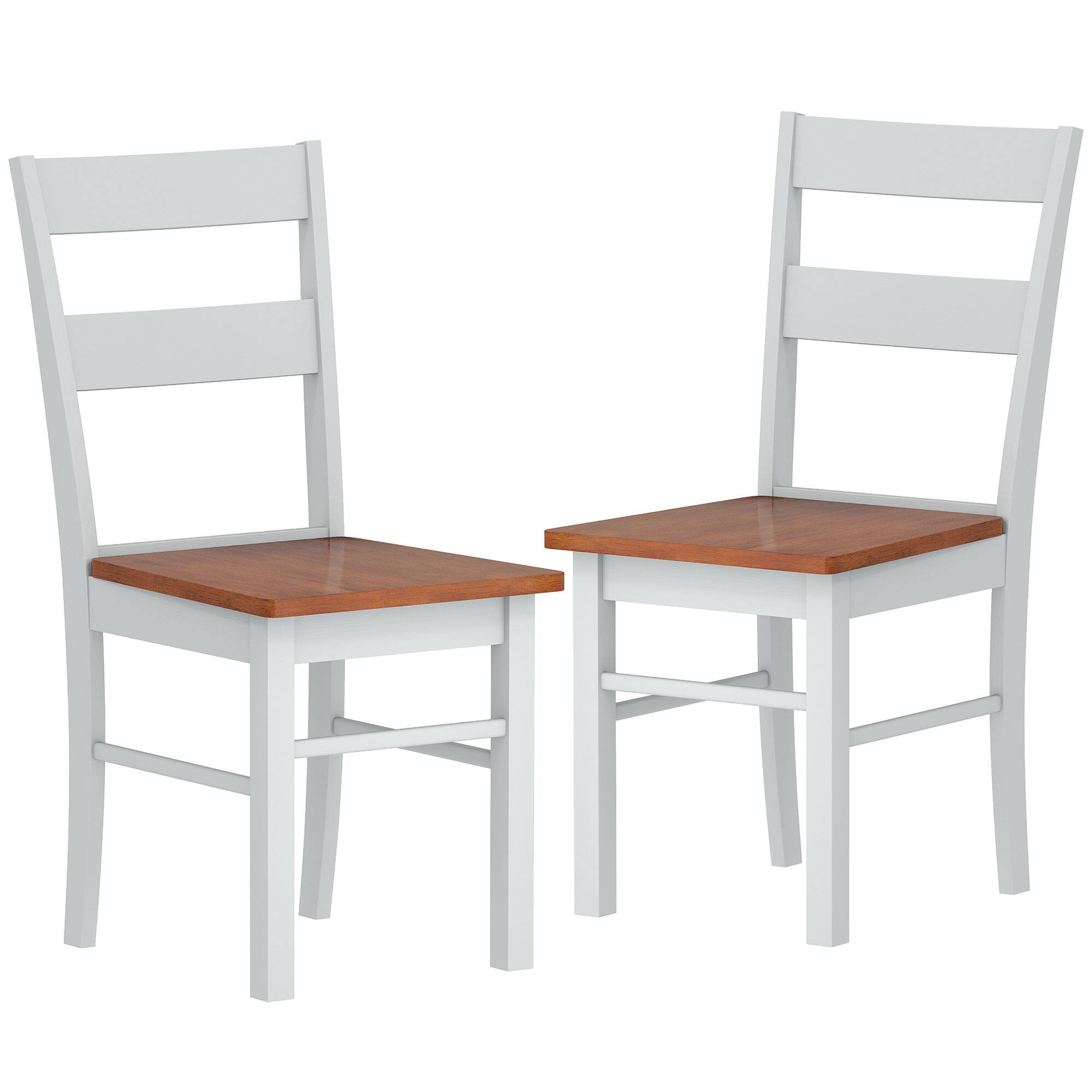 Homcom - Dining Chairs Set of 2, Farmhouse Kitchen Chairs with Open Back, Rubber Wood Seating - Light Gray