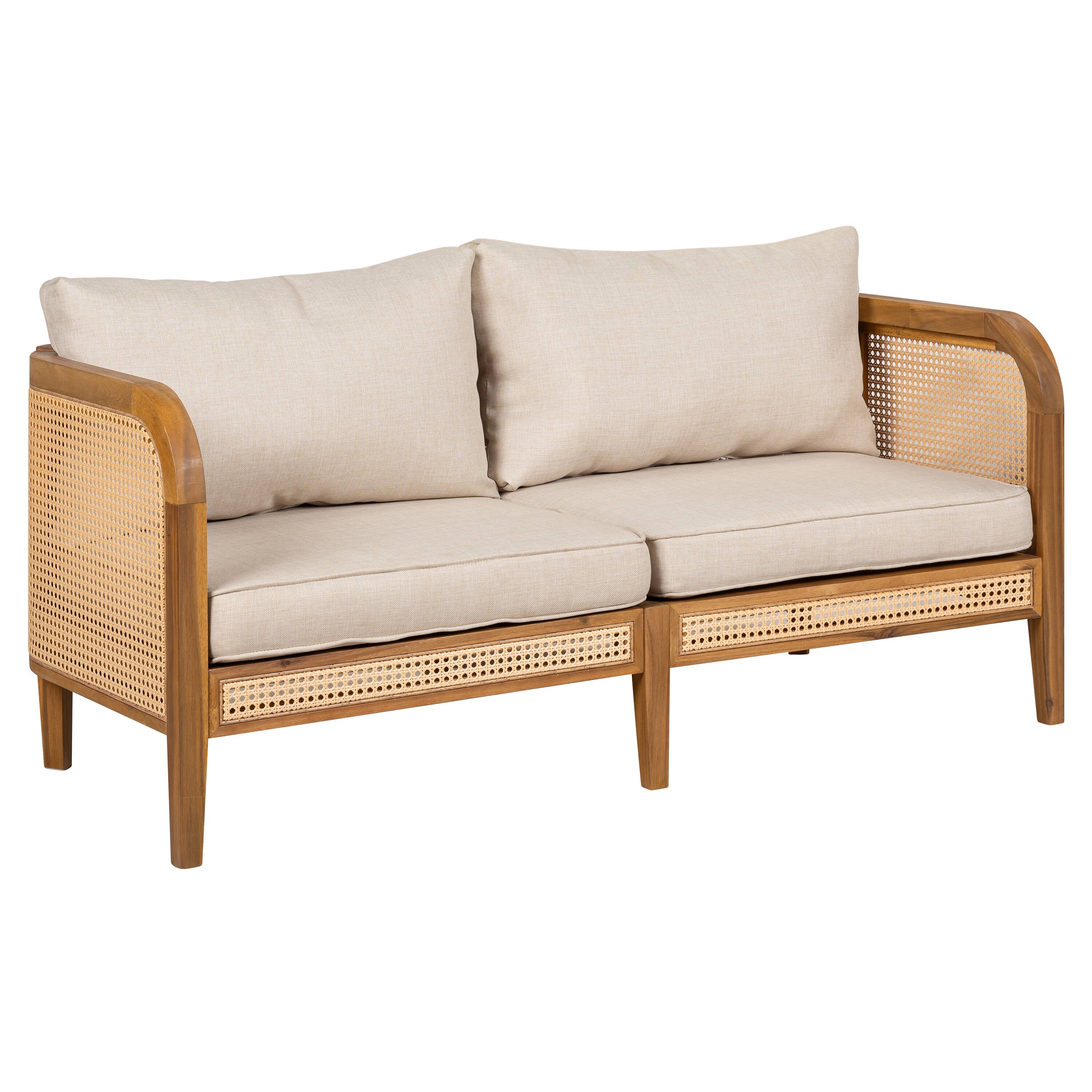 Angle. Mondawe - 3 Piece Outdoor Patio Cushioned Chat Set - Teak+ Beige.