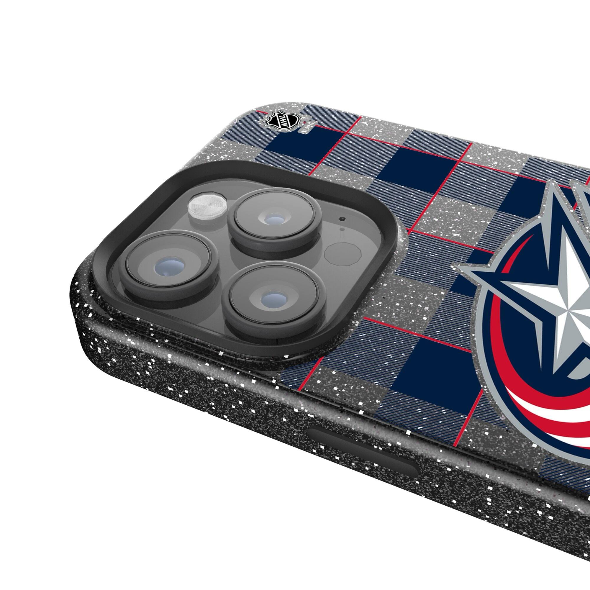 Alt View 1. Keyscaper - Columbus Blue Jackets Plaid Bling iPhone Case - 16 Pro - Multicolor.
