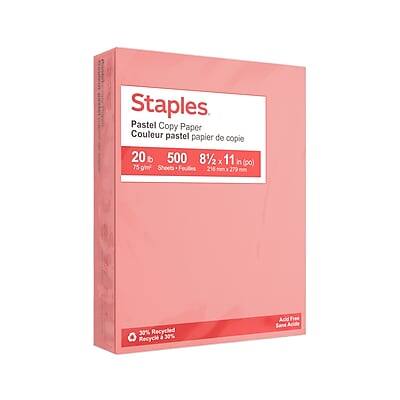 Staples Pastel Copy Paper
Couleur pastel papier de copie
20 b 500 8½ x 11 in (po)
75 gsm Sheets - Feuilles
216 mm x 279 mm
30% Recycled Recyclable
30% Recyclable
Acid Free Sans Acide