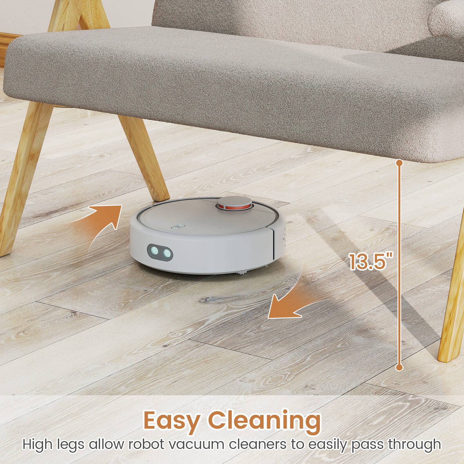 Easy Cleaning

High legs allow robot vacuum cleaners to easily pass through

13.5"