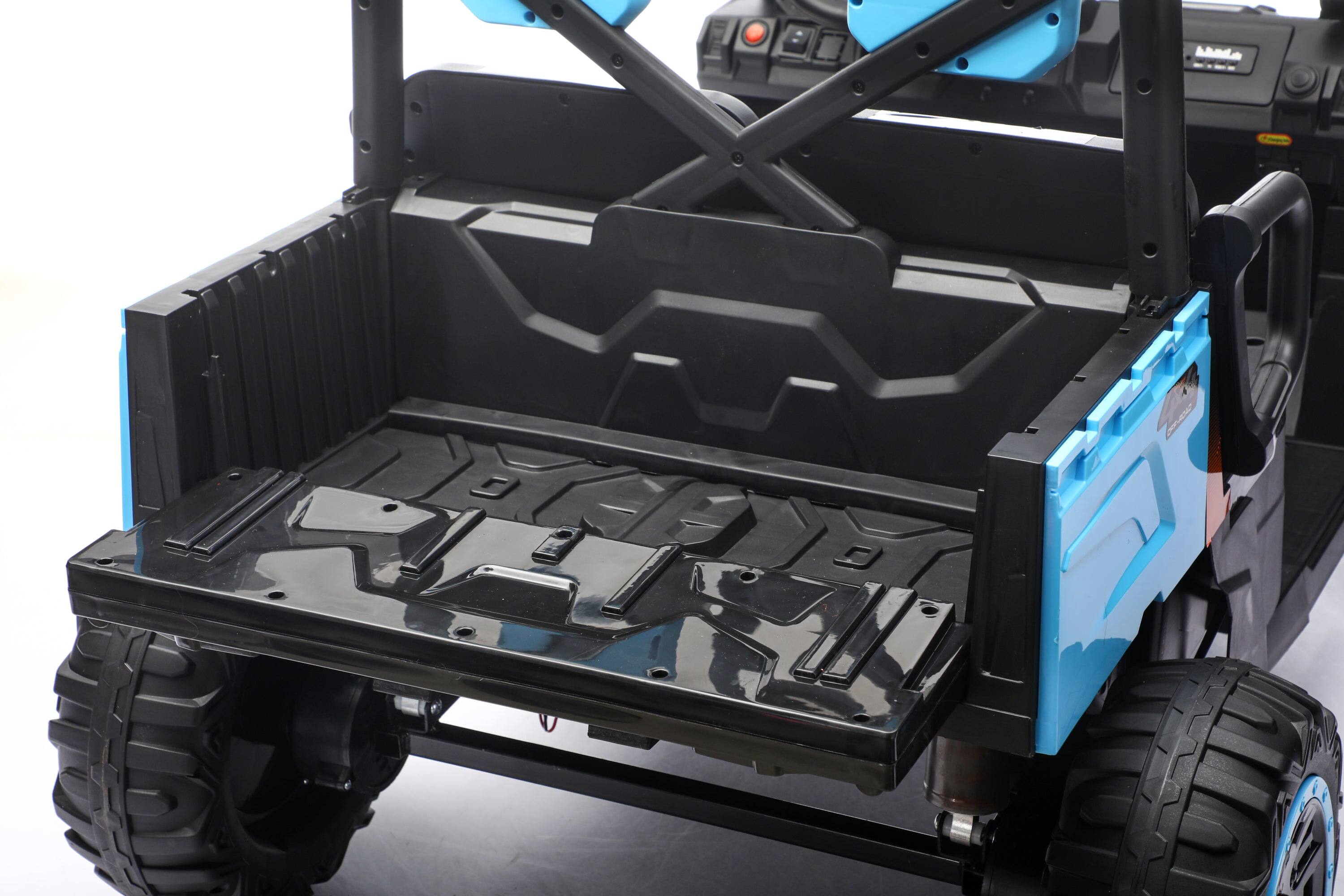 Alt View 4. BreeBe - 24V Kids 2-Seater Golf Cart, 4WD, Remote Control, Sun Shade, Storage Trunk, LED Lights, Sounds, Bluetooth, Age 3+, Blue - Blue.