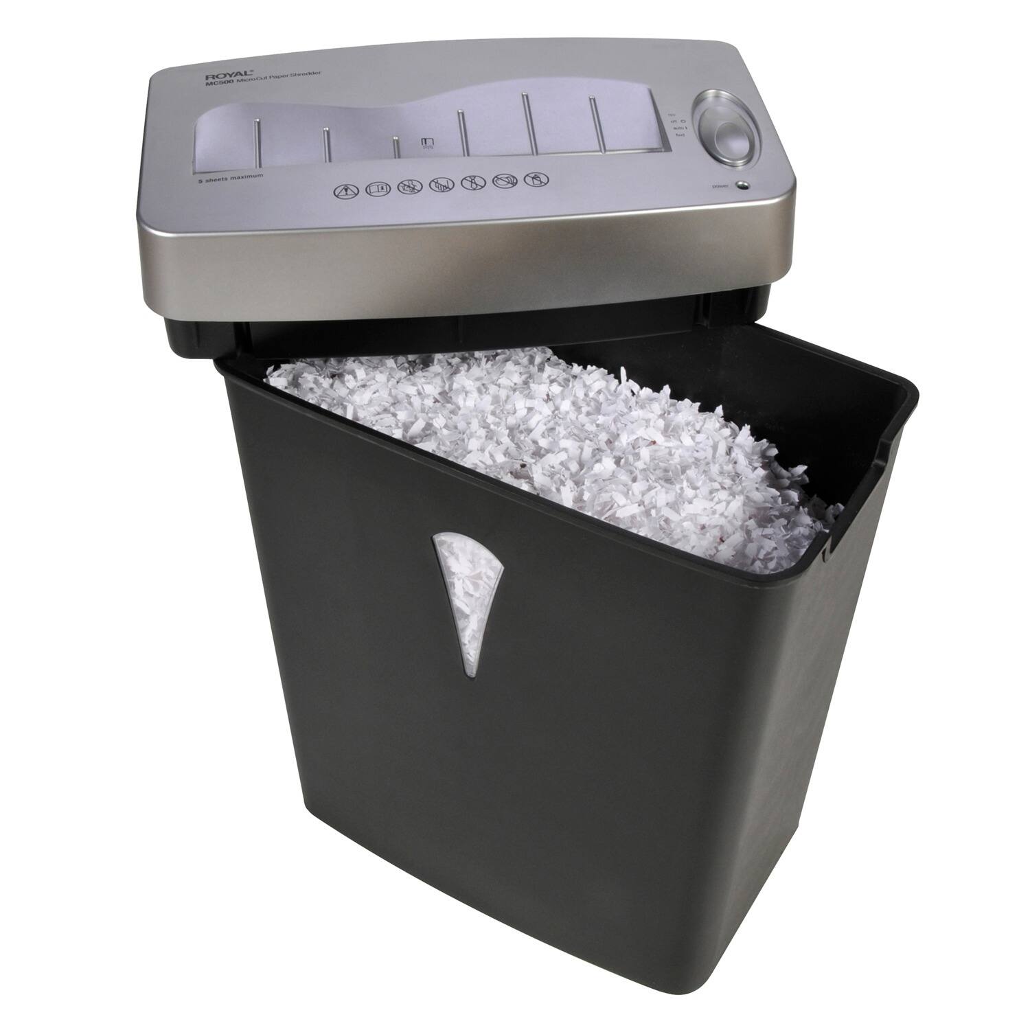 Angle. Royal - MC500 5-Sheet Microcut Shredder with Basket - Black.