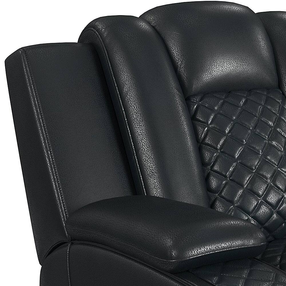 Back. Elements - Carlo Casual Power Reclining Sofa with Dropdown Table & Reading Light - Black.