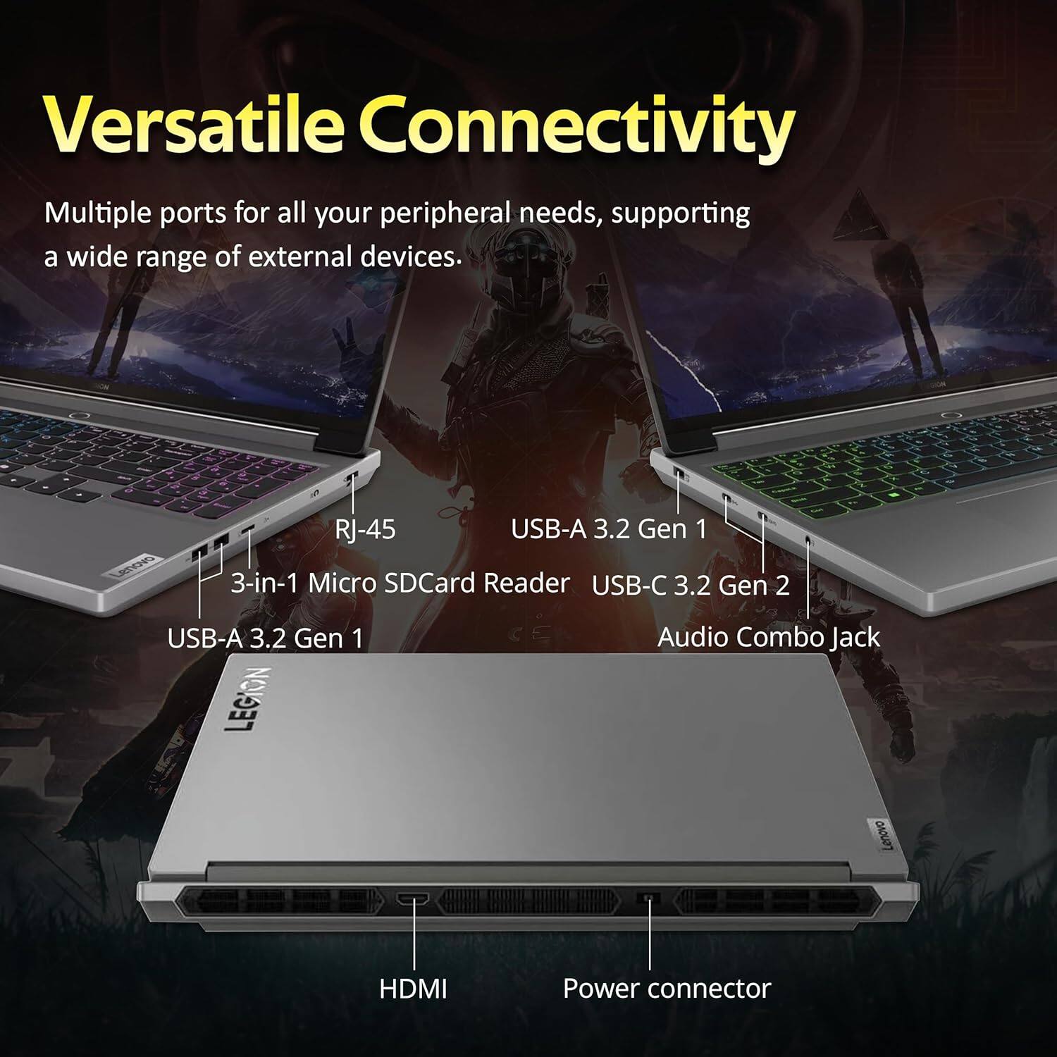 Versatile Connectivity - Multiple ports for all your peripheral needs, supporting a wide range of external devices. - RJ-45 - USB-A 3.2 Gen 1 - 3-in-1 Micro SDCard Reader - USB-C 3.2 Gen 2 - USB-A 3.2 Gen 1 - Audio Combo Jack - HDMI - Power connector