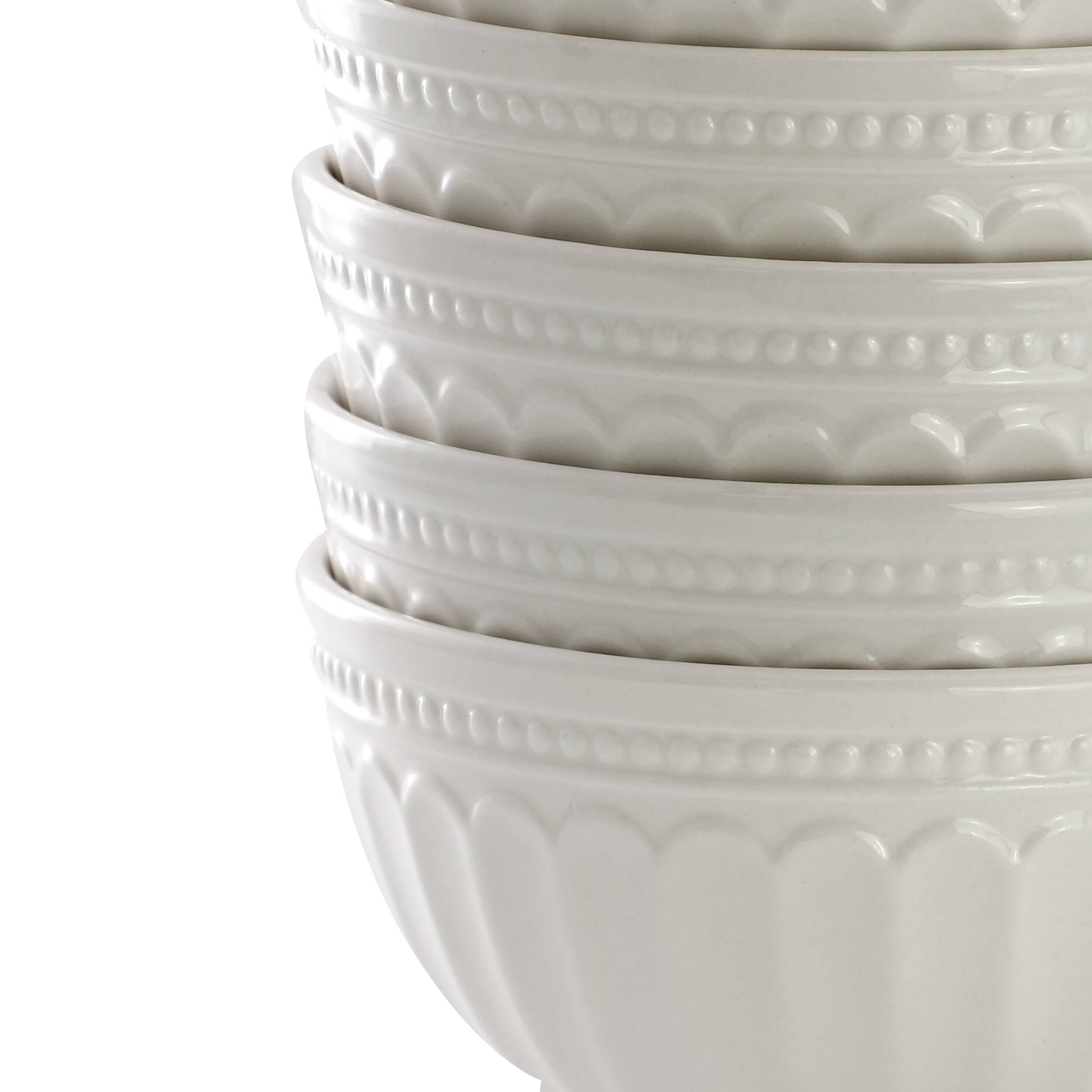 Back. Elama - Elama Hansel 6 Piece Embossed Arch Stoneware Cereal Bowl Set in White - White.