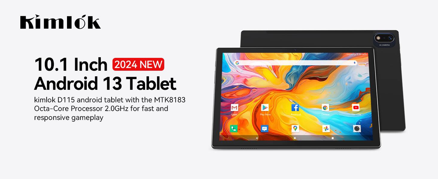 Kimlok  
10.1 Inch 2024 NEW Android 13 Tablet  
kimlok D115 android tablet with the MTK8183 Octa-Core Processor 2.0GHz for fast and responsive gameplay