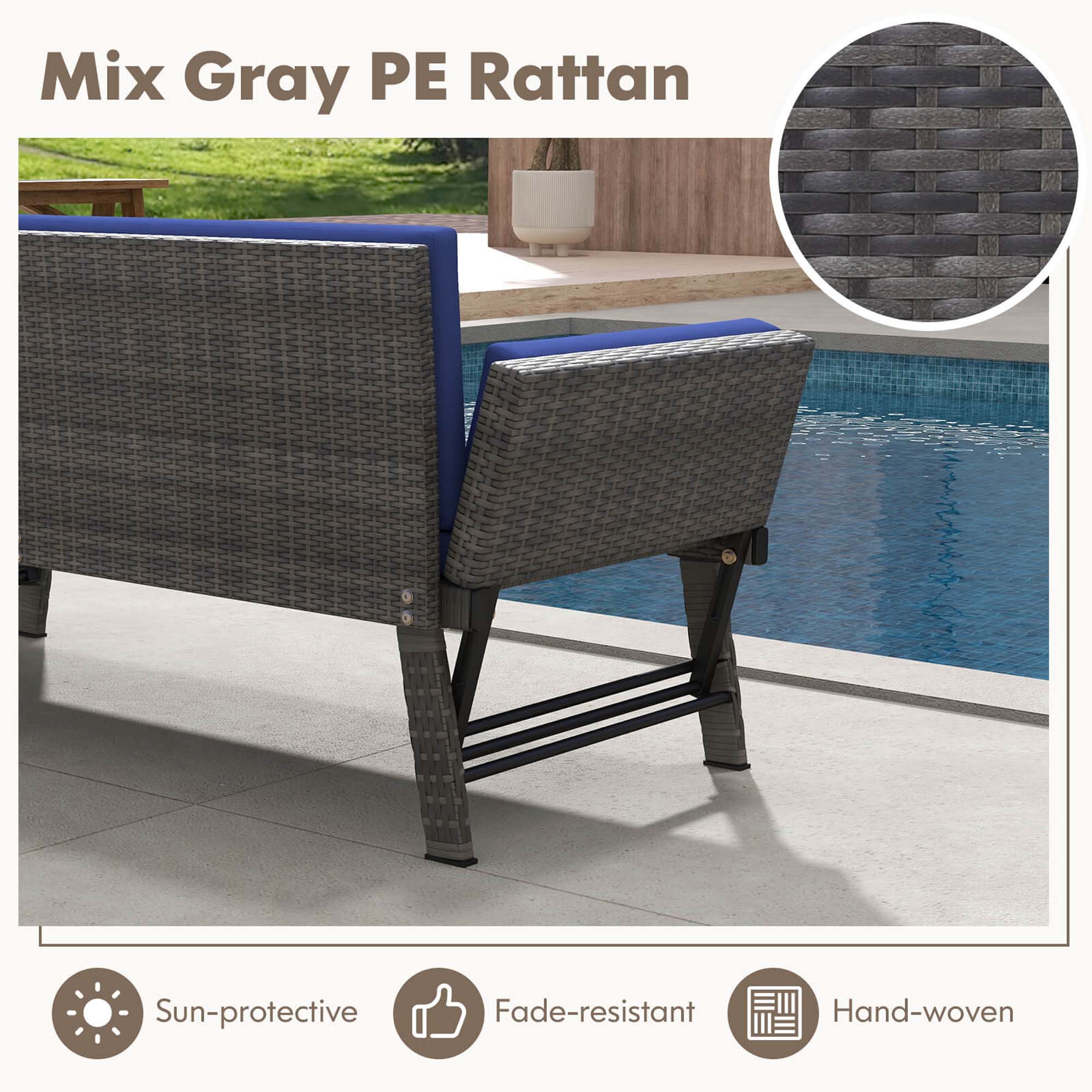 Mix Gray PE Rattan, Sun-protective, Fade-resistant, Hand-woven