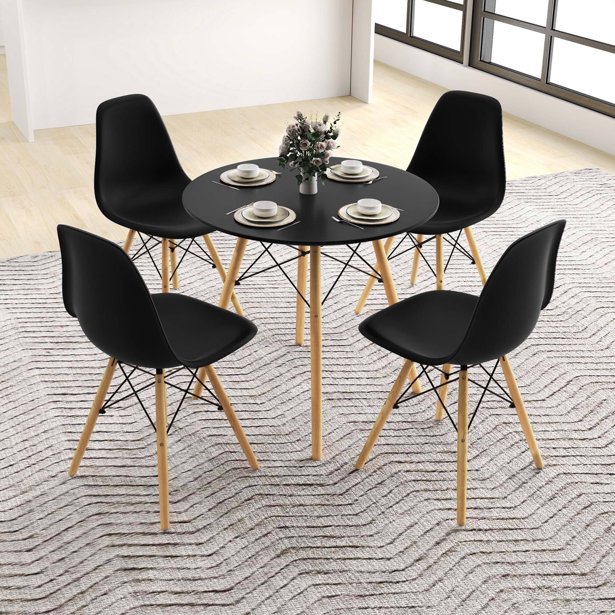 Alt View 3. Costway - Costway Dining Table Set Modern 5 PCS For 4 Round Dining Room Table Set with Solid Wood Le - Black.