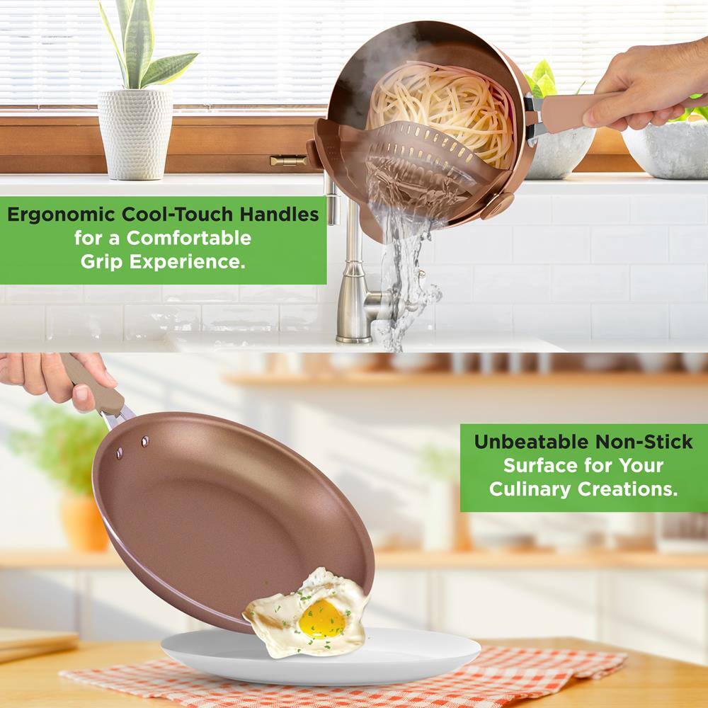 Ergonomic Cool-Touch Handles for a Comfortable Grip Experience.

Unbeatable Non-Stick Surface for Your Culinary Creations.