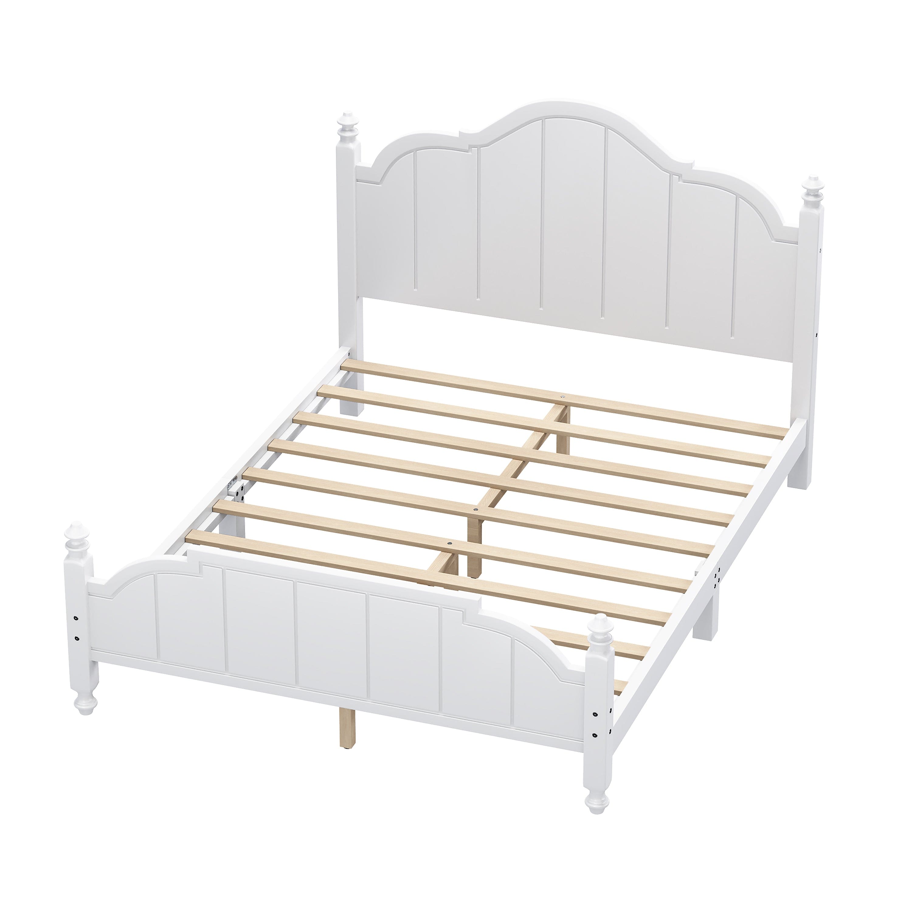 Boyel Living - Queen Size Wooden Bed Frame with Headboard Vintage Platform Bed with Slats Support Easy Assembly - White