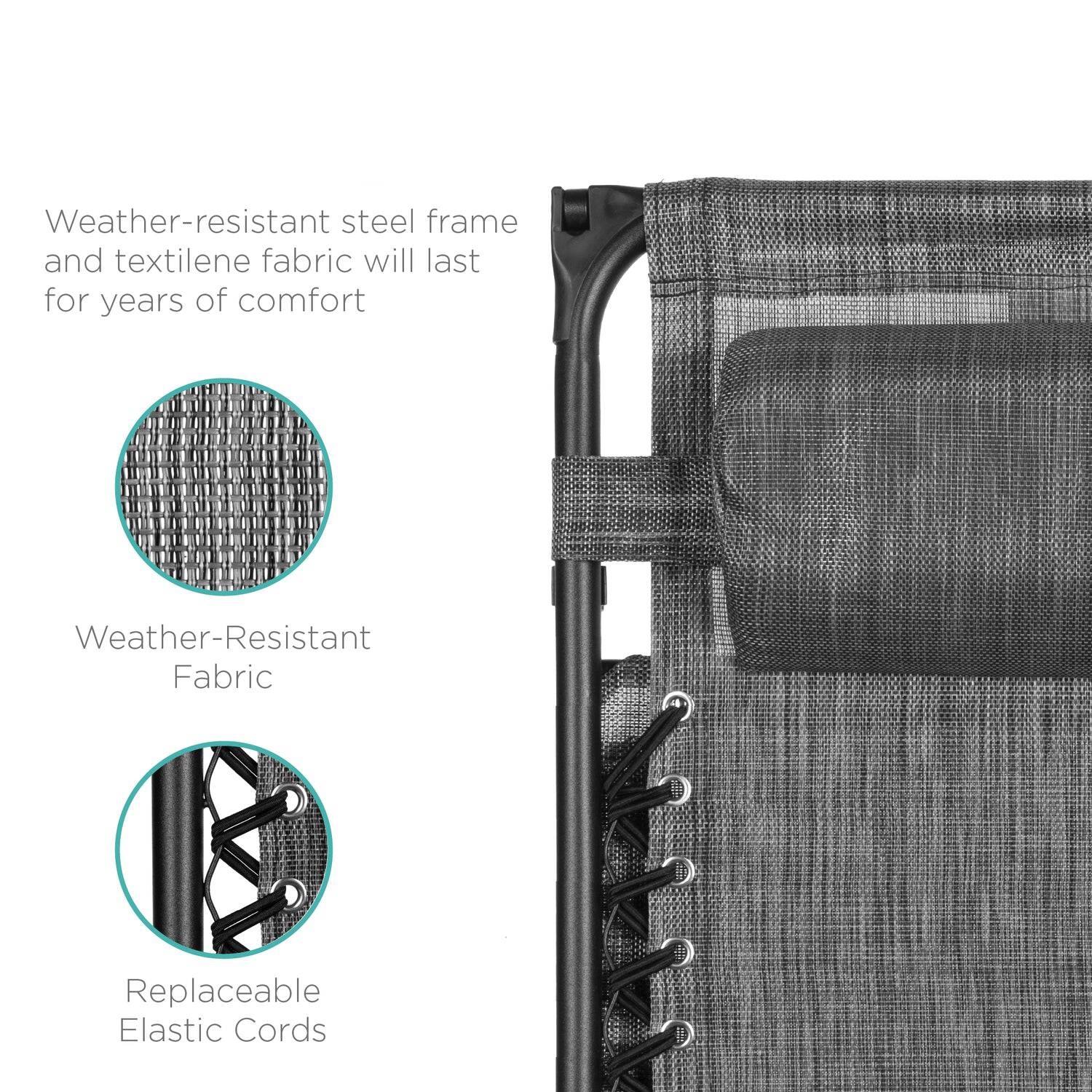 Weather-resistant steel frame and textilene fabric will last for years of comfort

Weather-Resistant Fabric

Replaceable Elastic Cords