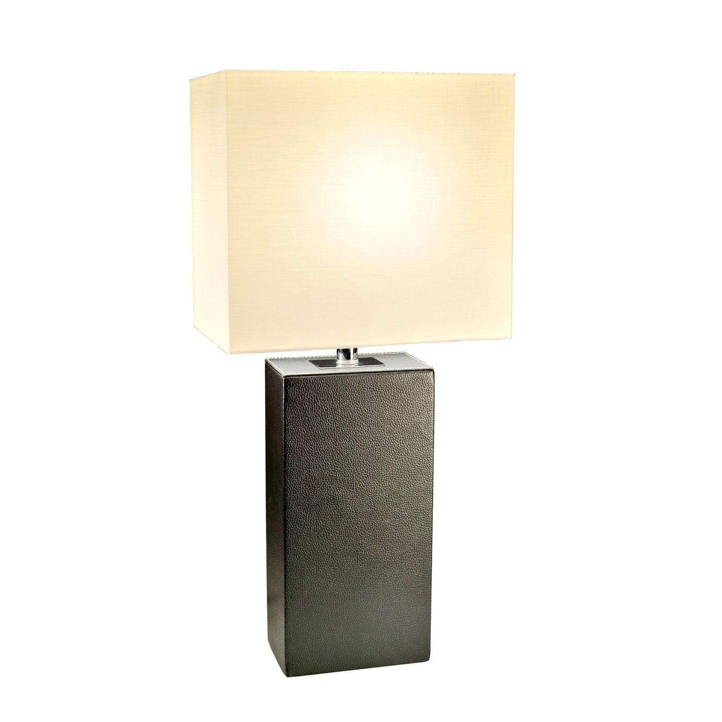 Hivvago - Contemporary Black Leather Table Lamp with White Fabric Shade - Black, White