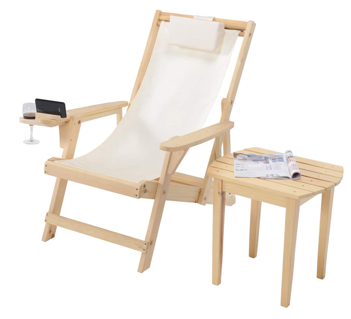 Jiallo - Romantic Collection Canvas Sling Chair with Cup and Wine Holder and end table - Natural color with beige fabric price history on PriceWatchPro