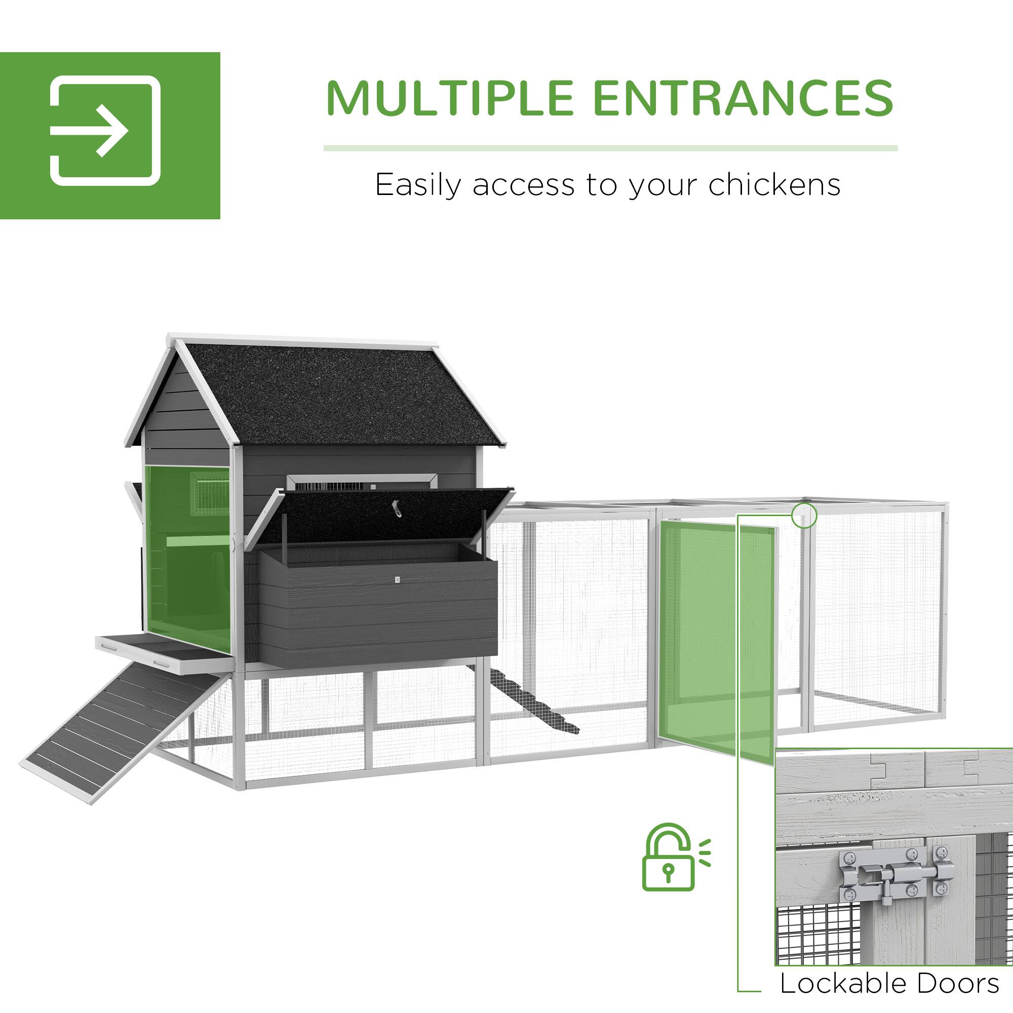 MULTIPLE ENTRANCES  
Easily access to your chickens  

Lockable Doors