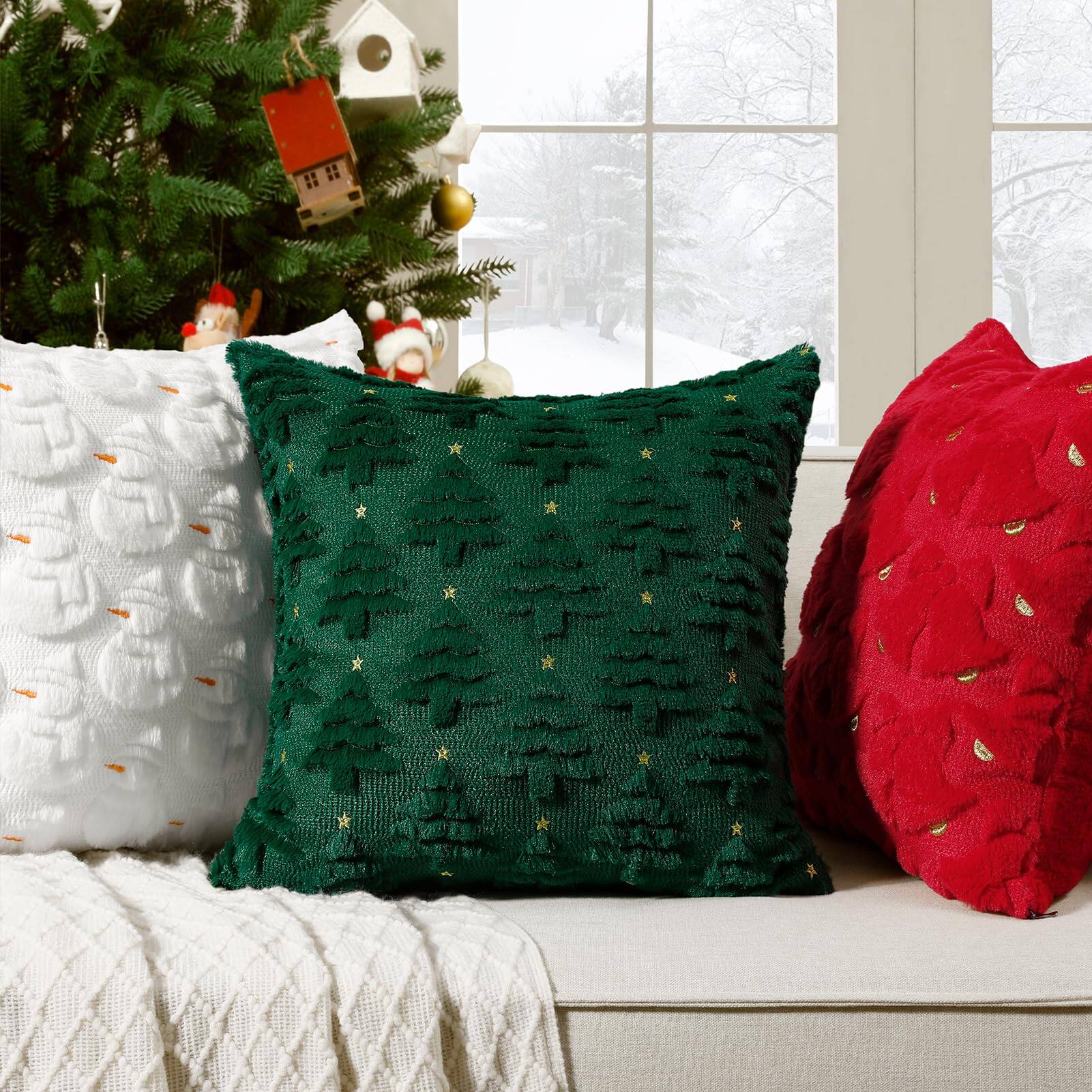Alt View 3. Stylel Star - Softalker Christmas Throw Pillow Covers 18 x 18 Inch Set of 2, Xmas Winter Christmas Tree Faux Fur Cushion Covers, 3D - Green Tree.