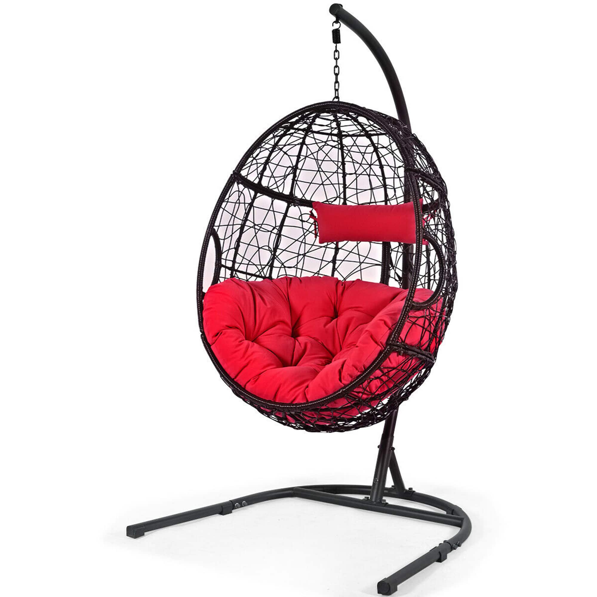Gymax - Hanging Hammock Chair Egg Swing Chair w/ Cushion Pillow Stand - Red