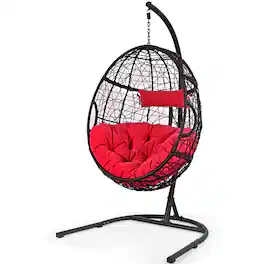 Gymax - Hanging Hammock Chair Egg Swing Chair w/ Cushion Pillow Stand - Red