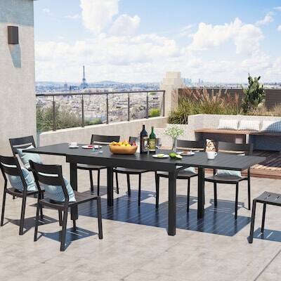 Angle. Crestlive Products - Crestlive Products Large Patio All Aluminum Rust Resistant Extendable Outdoor Dining Table - Black.