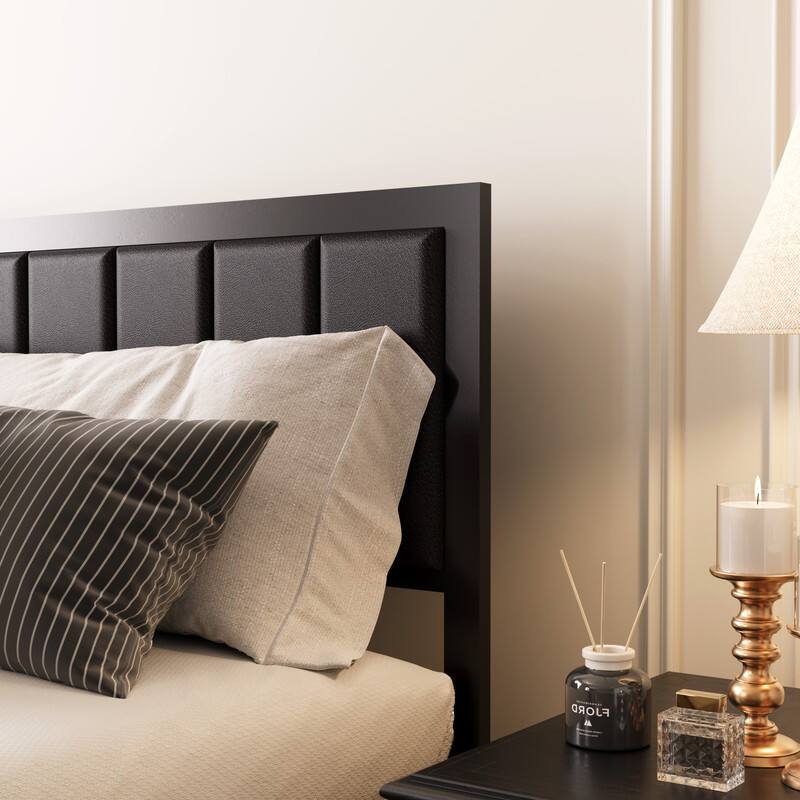 Back. Dyonery - Dyonery retro-style bed frame, leather soft headboard, equipped with wheeled storage drawers, anti-slip foot pads - wood.