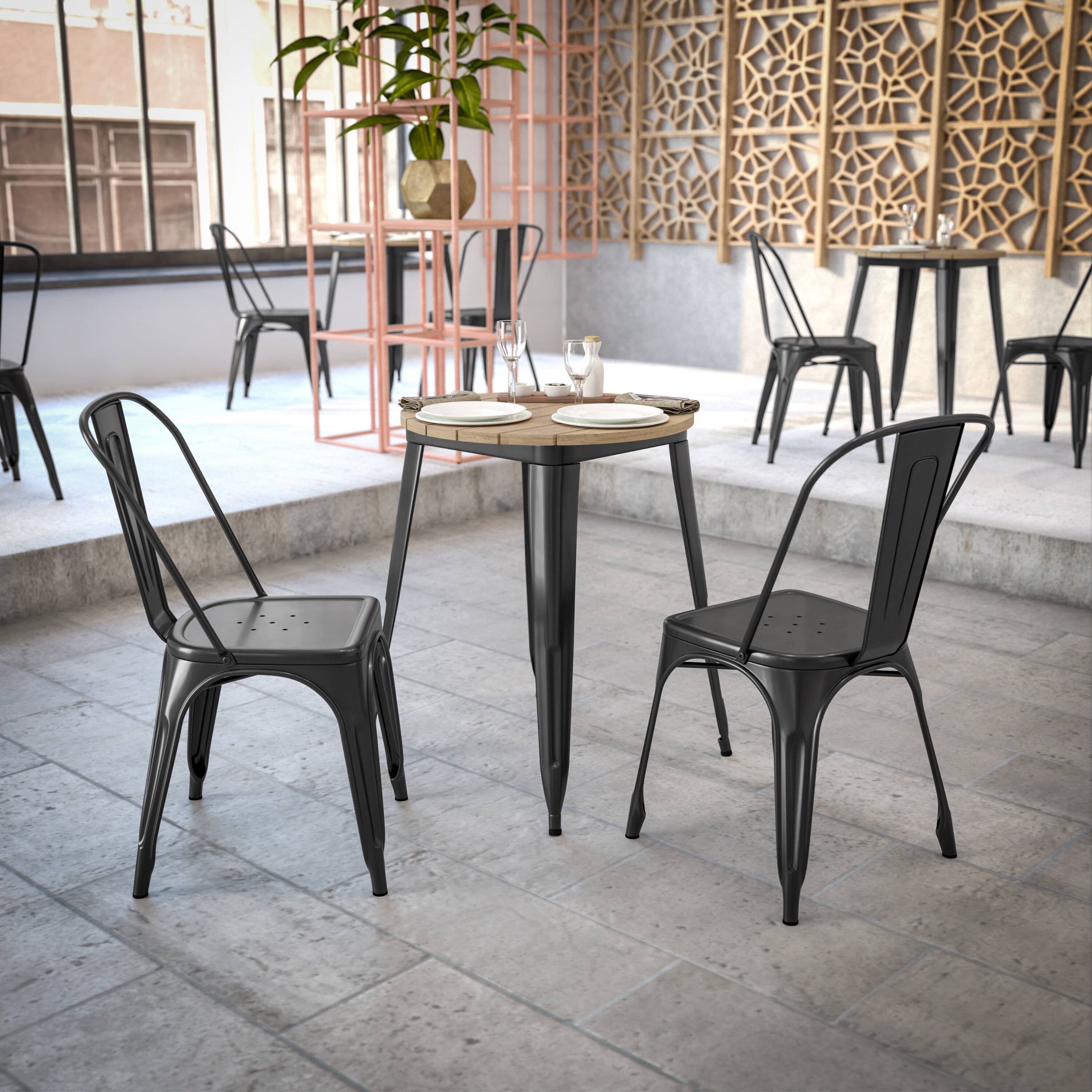 Alt View 3. Flash Furniture - Declan Commercial Grade Indoor/Outdoor Dining Table, 23.75" Round All Weather Brown Poly Resin Top with Black Steel Base - Black.