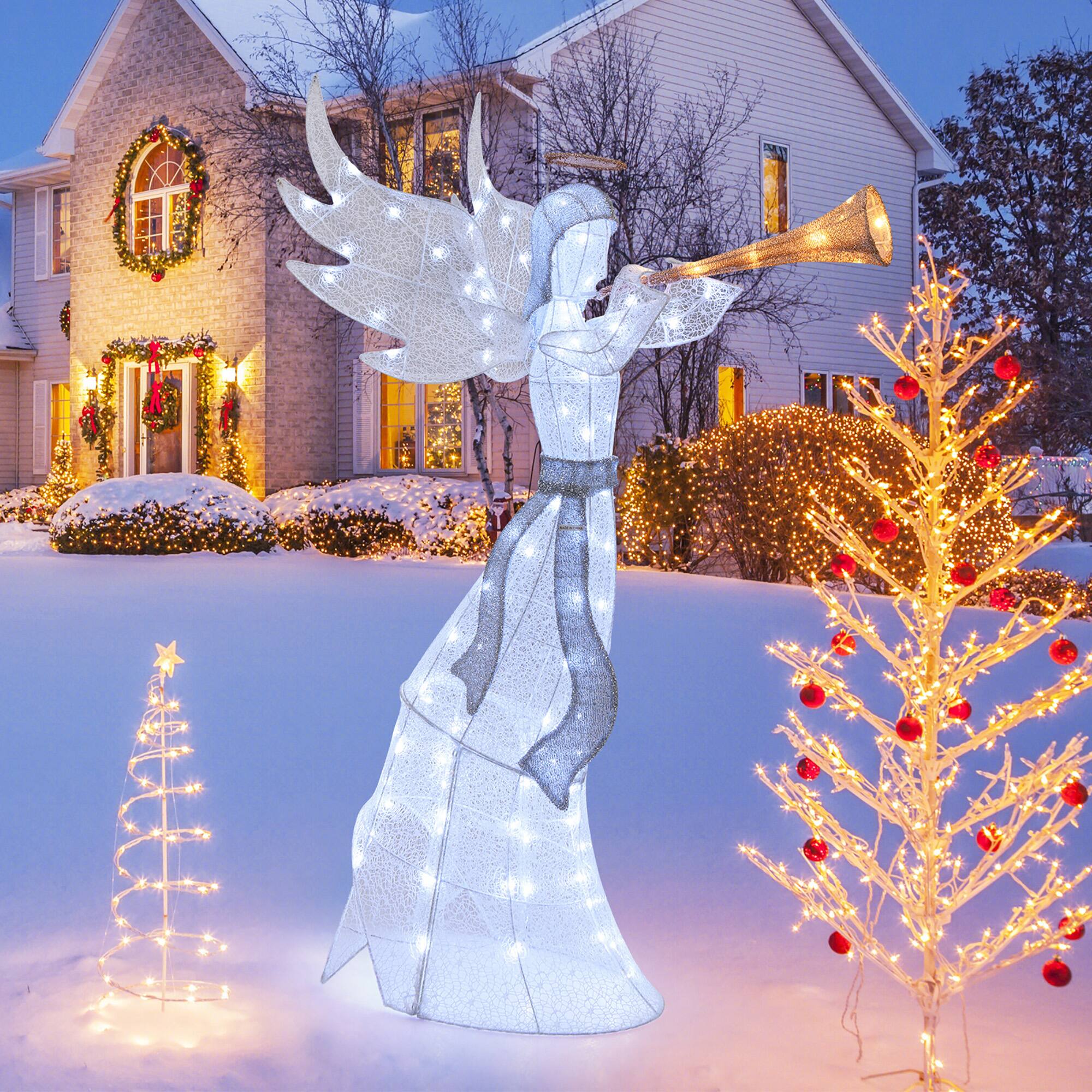 Alt View 4. Gymax - Gymax 5 FT Lighted Trumpeting Angel Light-up Christmas Angel w/ LED Lights Halo & Girdle - Warm White, Cold White.
